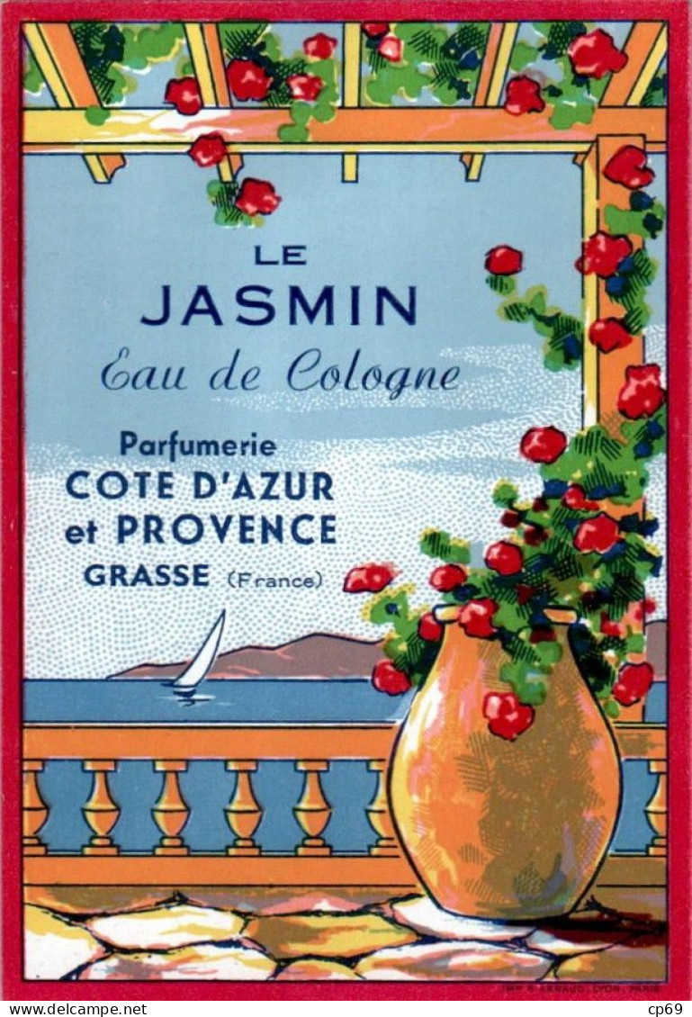 Etiquette Parfum Le Jasmin Eau De Cologne Parfumerie Côte-D'Azur Provence à Grasse 7,8 Cm X 11,4 Cm En Superbe.Etat - Labels