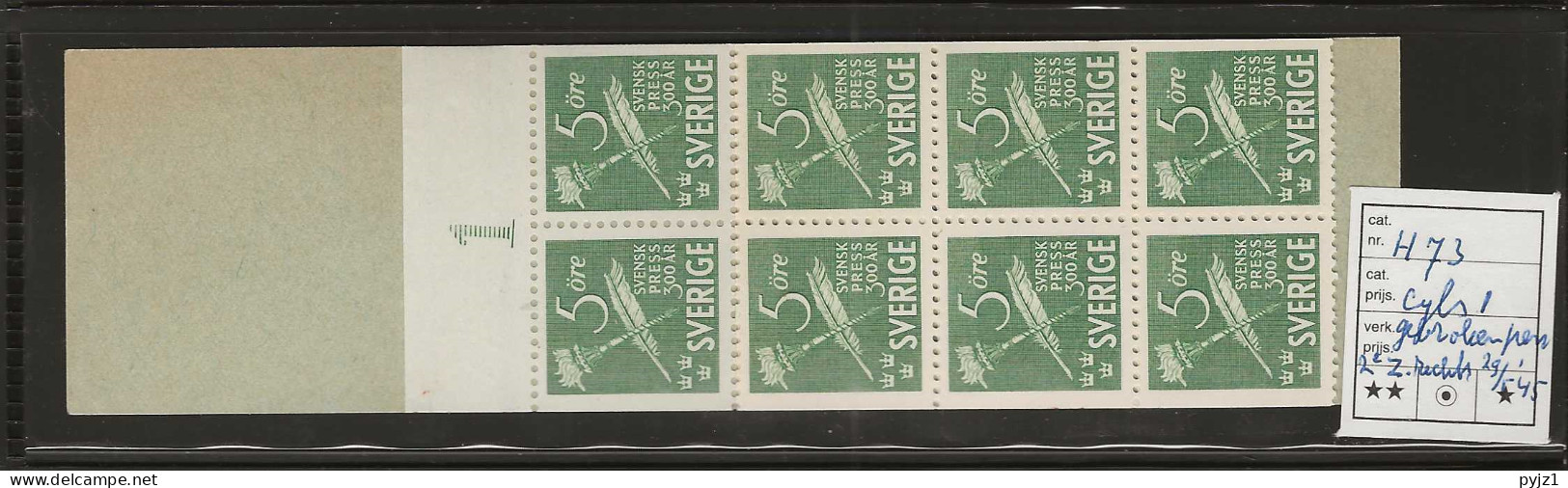 1945 MNH Sweden Booklet Facit H73 V3 "broken Pen" Postfris** - 1904-50