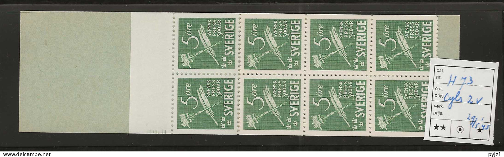 1945 MNH Sweden Booklet Facit H73 Postfris** - 1904-50