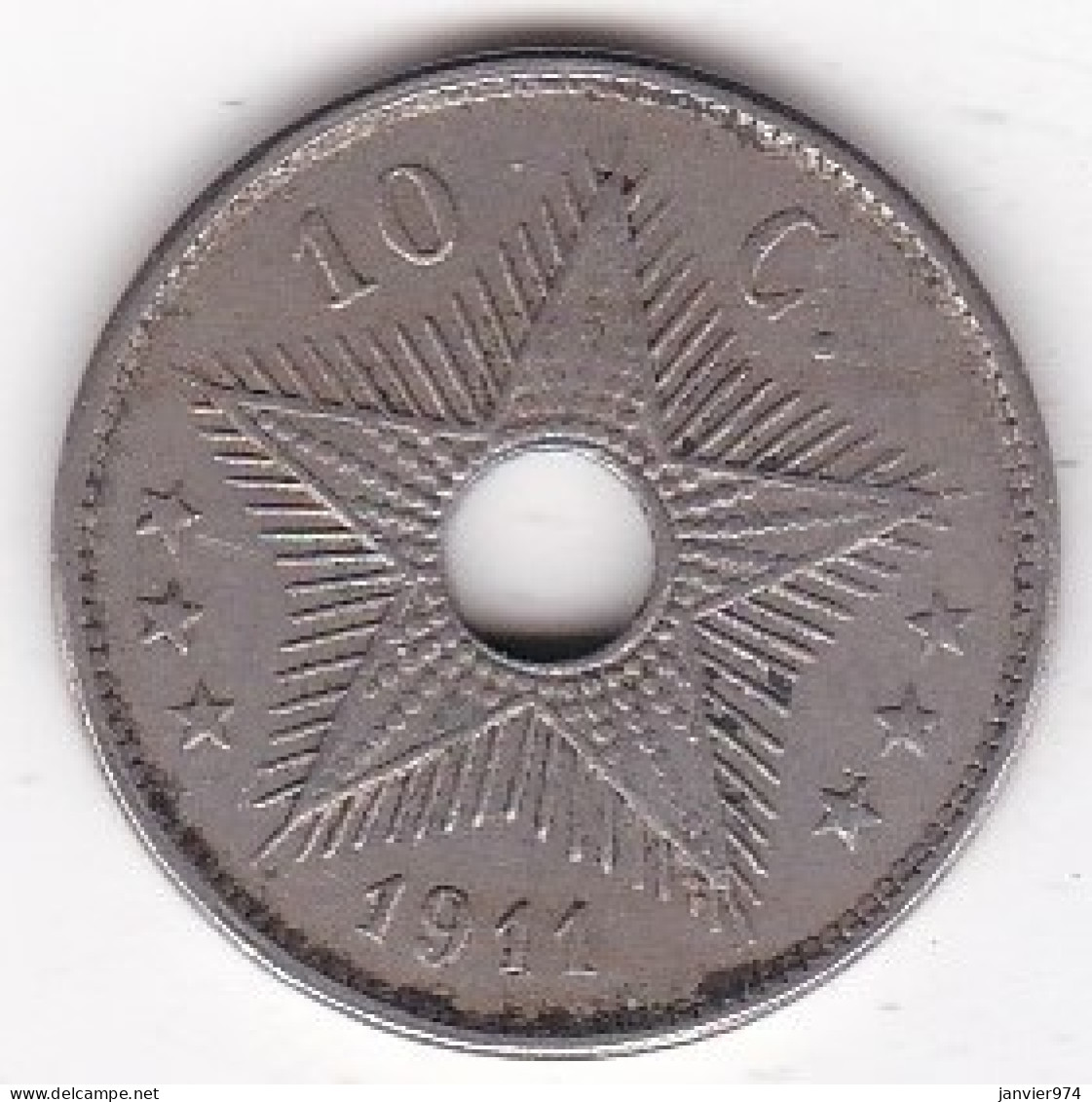 Congo Belge, 10 Centimes 1911, En Cupro Nickel, KM# 18 - 1910-1934: Albert I.