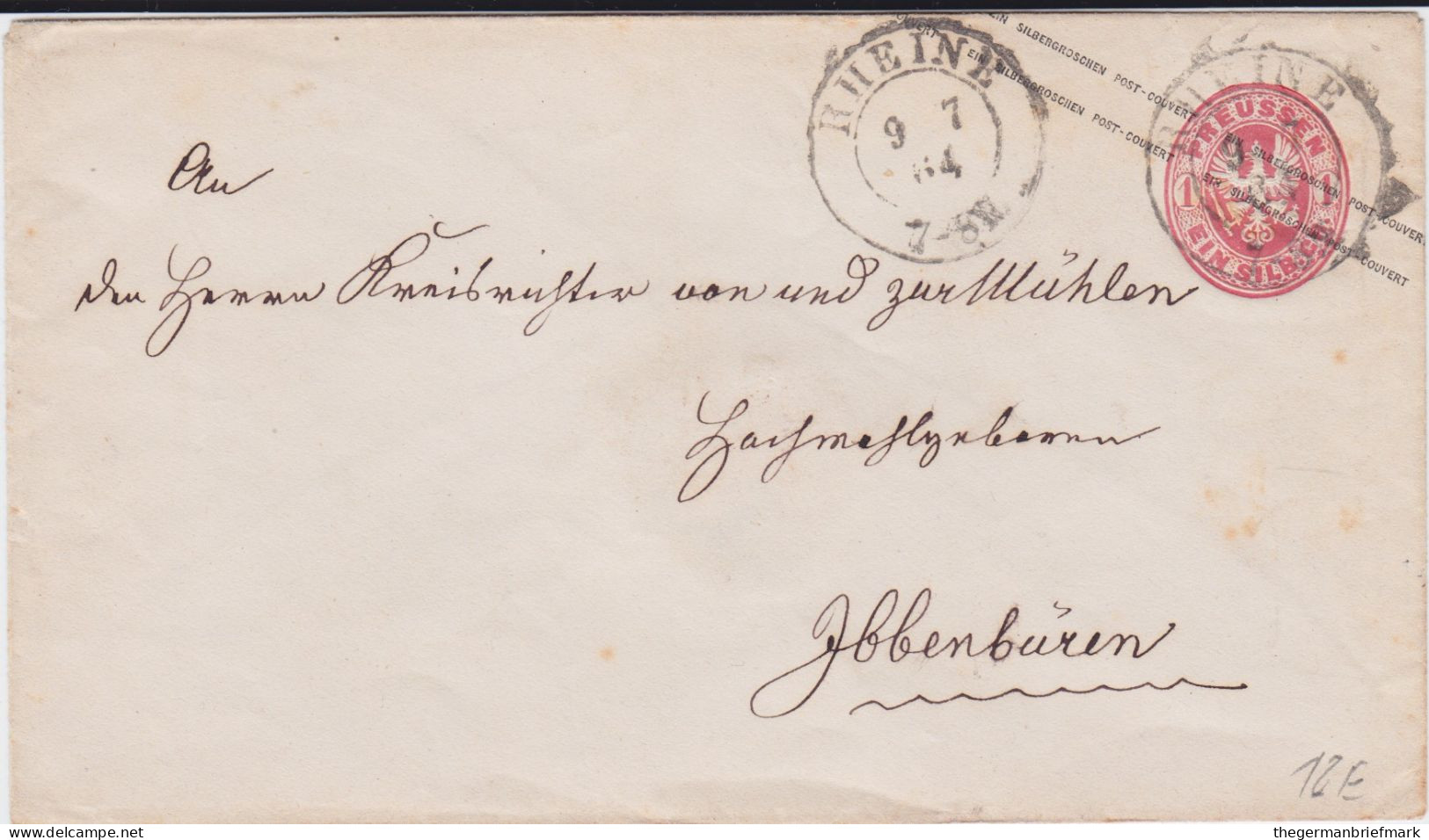 Preußen Ganzsache U 26 A K2 Rheine Westfalen N Ibbenbüren 1864 - Enteros Postales