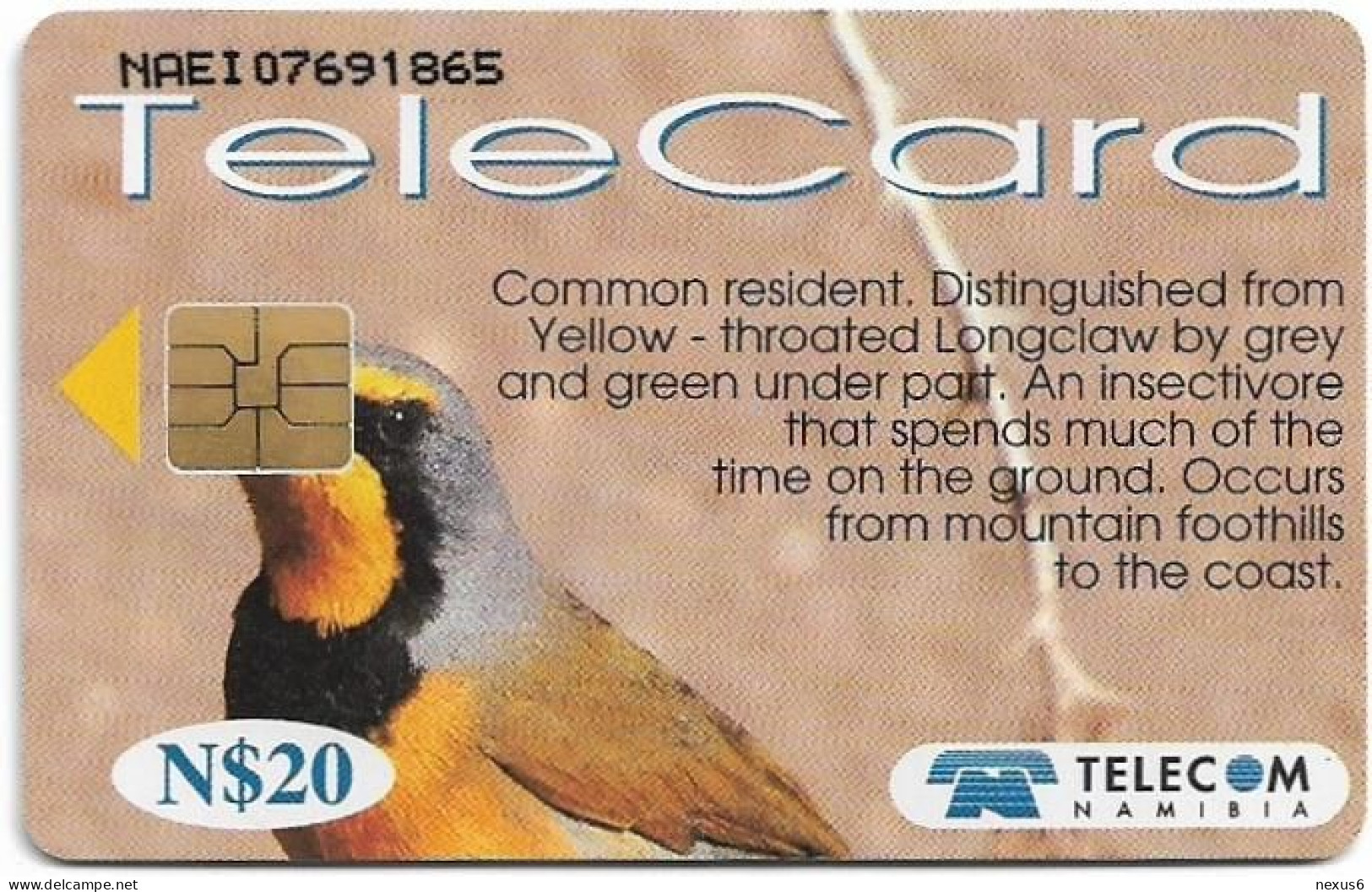 Namibia - Telecom Namibia - Birds Of Namibia, Bokmakierie, Solaic, 1999, 20$, Used - Namibia