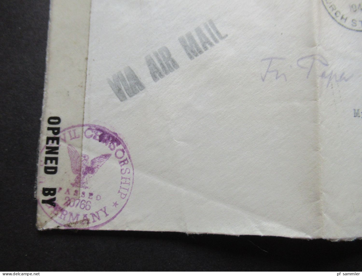 USA 1947 Zensurbeleg / Verschlussstreifen Opened By Civil Mails / Censorship Passed 20766 Germany NY - FFM Air Mail - Covers & Documents