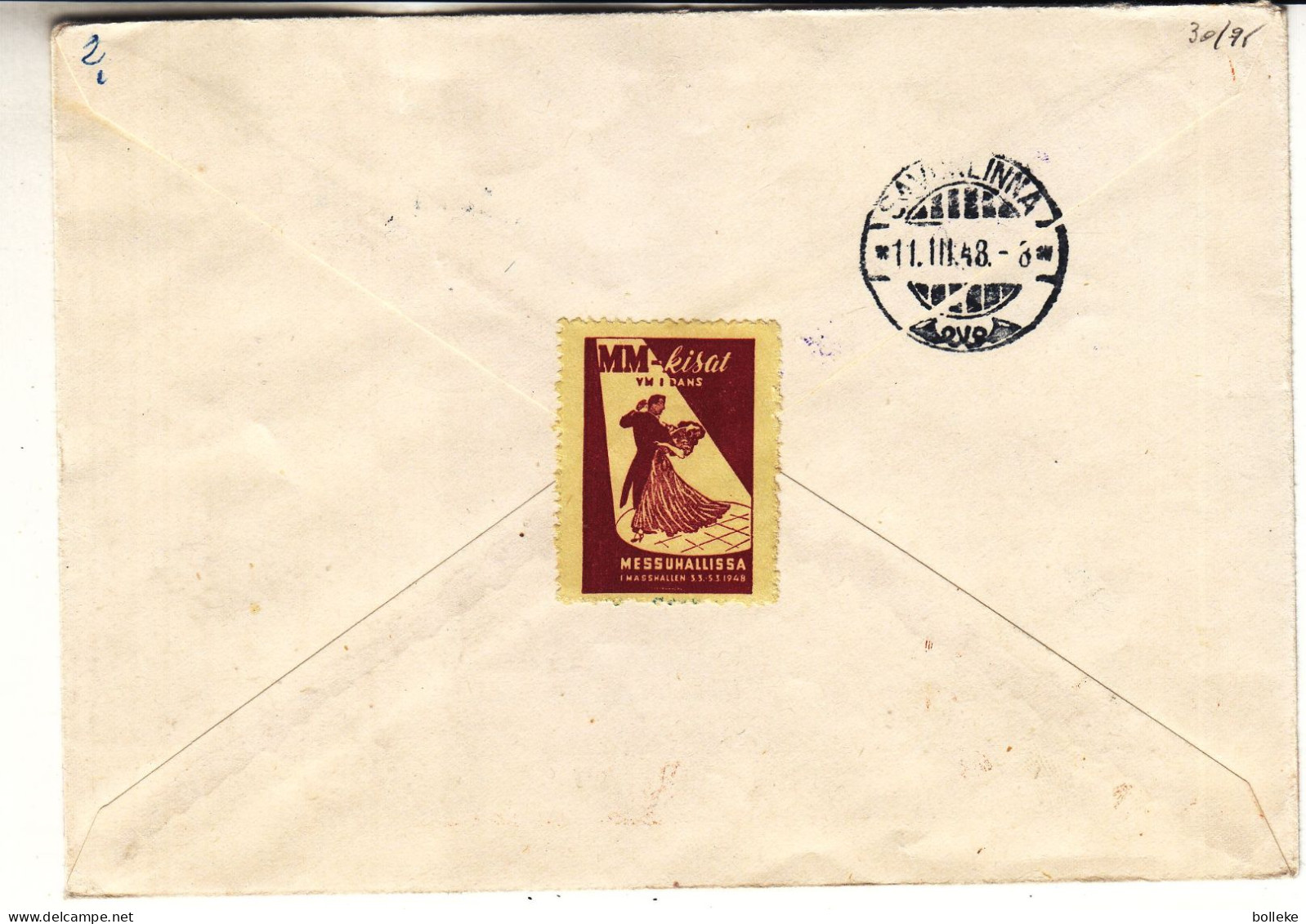 Finlande - Lettre De 1948 - Oblit Helsinki - Exp Vers Saronlinna - Concours De Danse - Avec Vignette - - Lettres & Documents