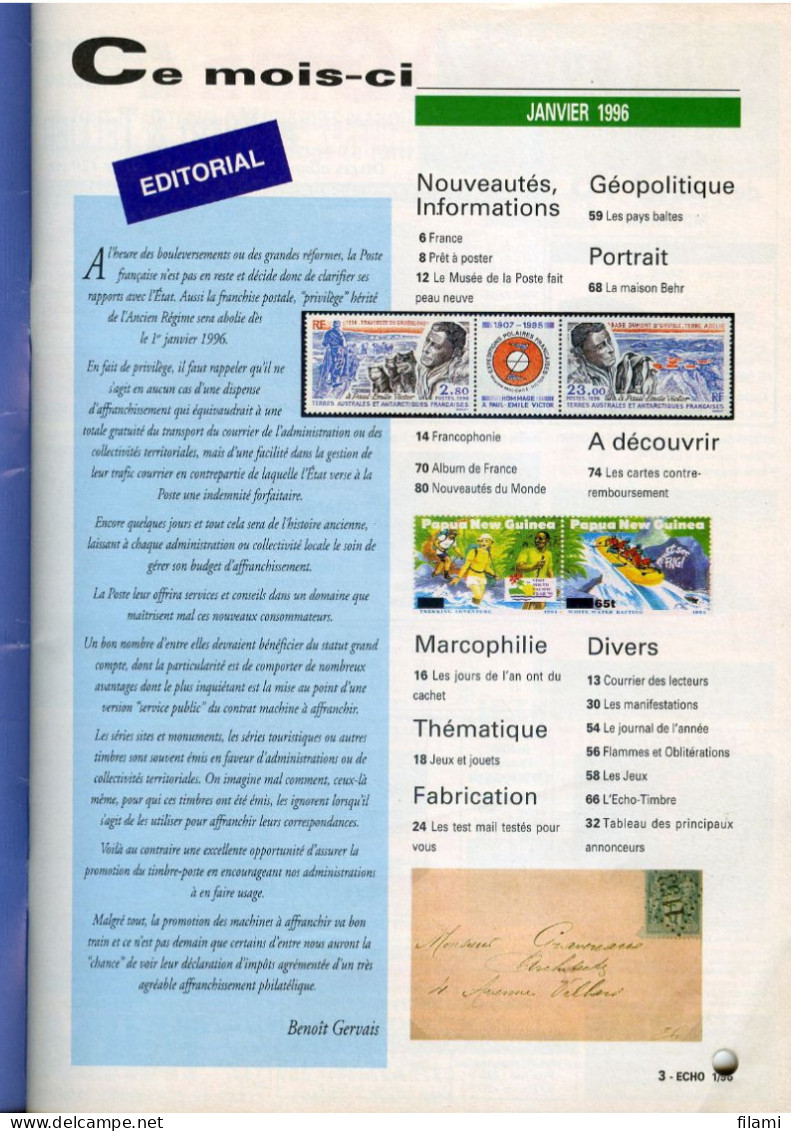 L'écho De La Timbrologie Janvier 1996,annulation Par Barre,pays Baltes - Francesi (dal 1941))