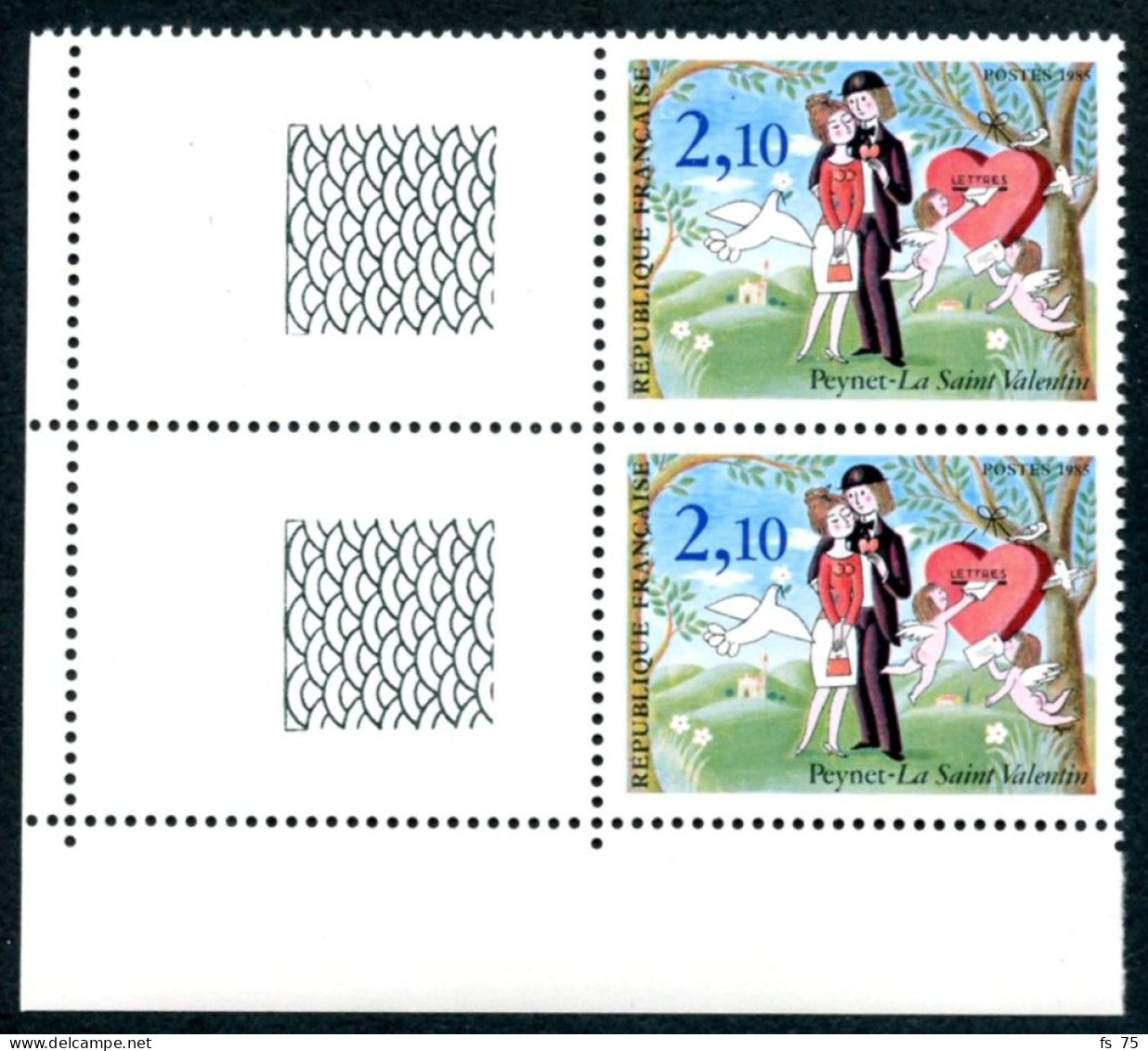 N°2354 2F10 ST VALENTIN - 6 VARIETES OISEAU SUR LA BRANCHE DANS 4 BLOCS DE 4 - 1 PAIRE ET 1 ISOLE - SANS CHARNIERE ** - Unused Stamps