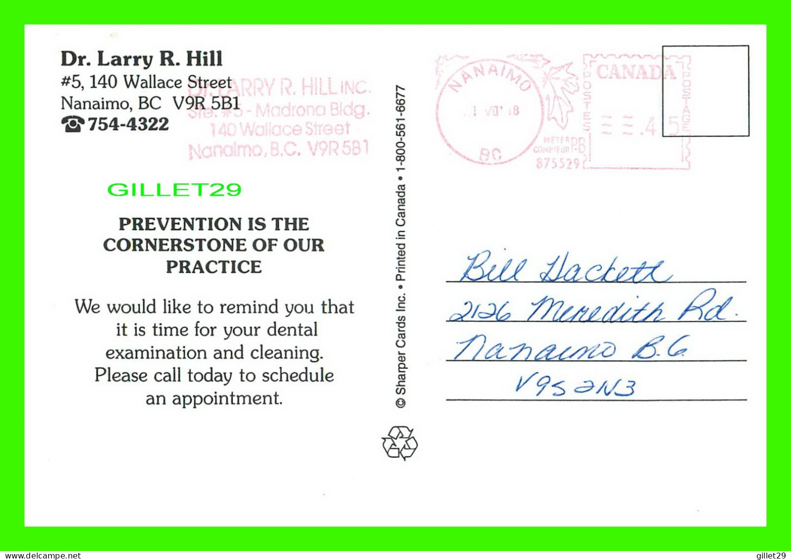 NANAIMO, BC - DR. LARRY R, HILL, DENTIST - ADVERTISING - TRAVEL IN 1998 - PREVENTIOON IS THE CORNERSRTONE OUR PRACTICE - - Nanaimo