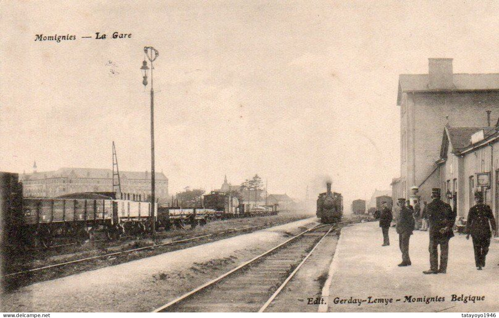 Momignies  La Gare Animée Avec Train à Vapeur Voyagé En 1919 - Momignies