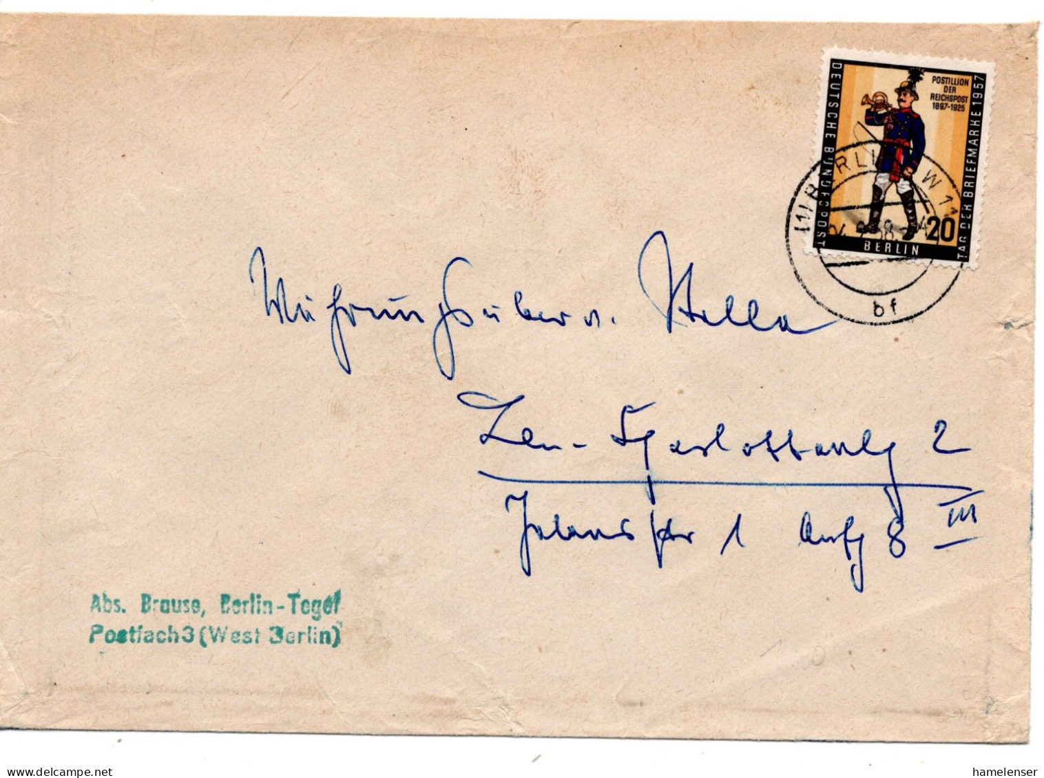 67204 - Berlin - 1958 - 20Pfg Tag Der Briefmarke / Postillon EF A OrtsBf BERLIN - Briefe U. Dokumente