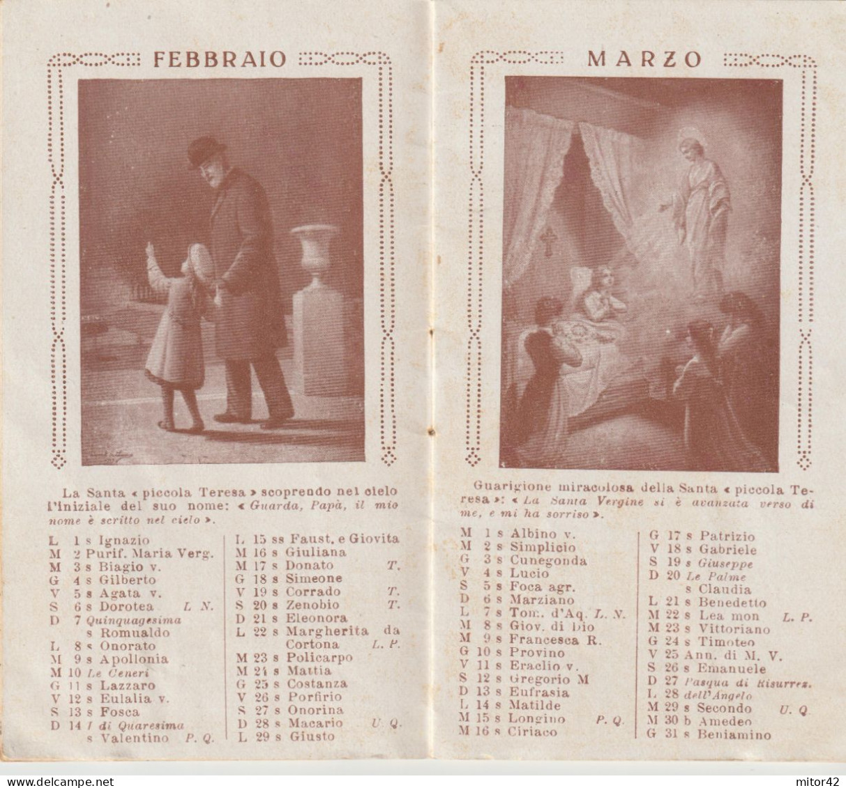 45-Calendarietto Di Santa Teresa Dal Bambino Gesù-1932 - Grand Format : 1941-60