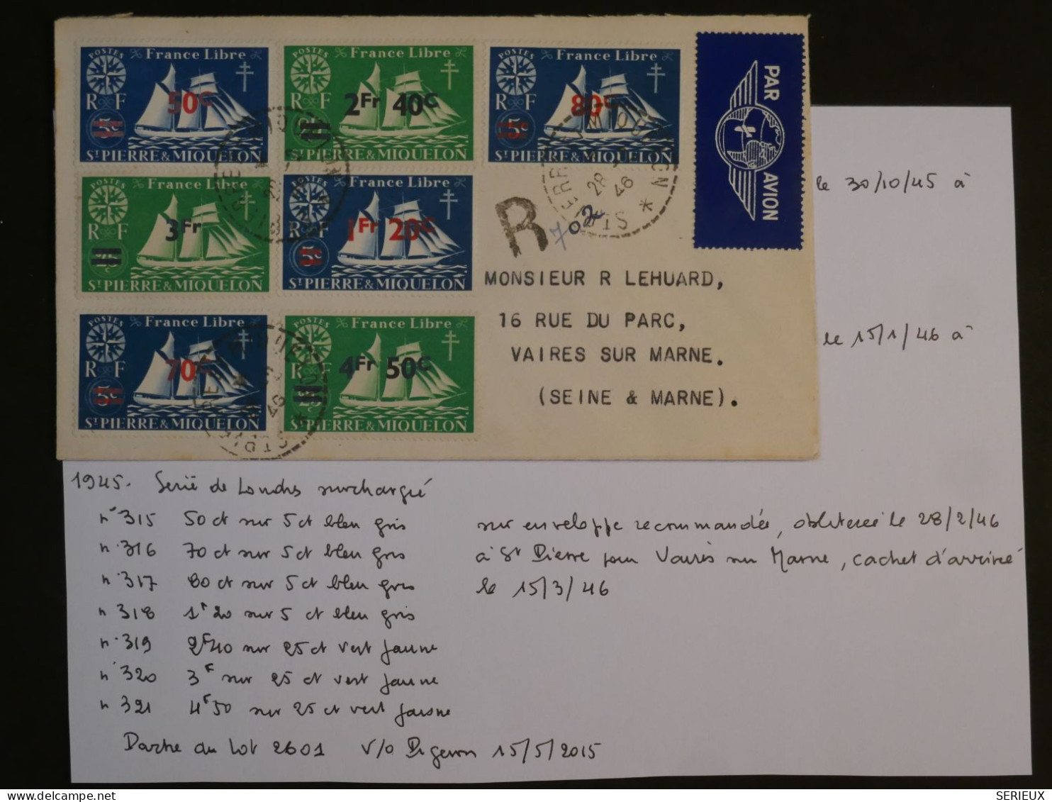 BU8 ST PIERRE MIQUELON BELLE LETTRE RR  1937  A  VAIRES  FRANCE  ++ AFF. PLAISANT++ - Storia Postale