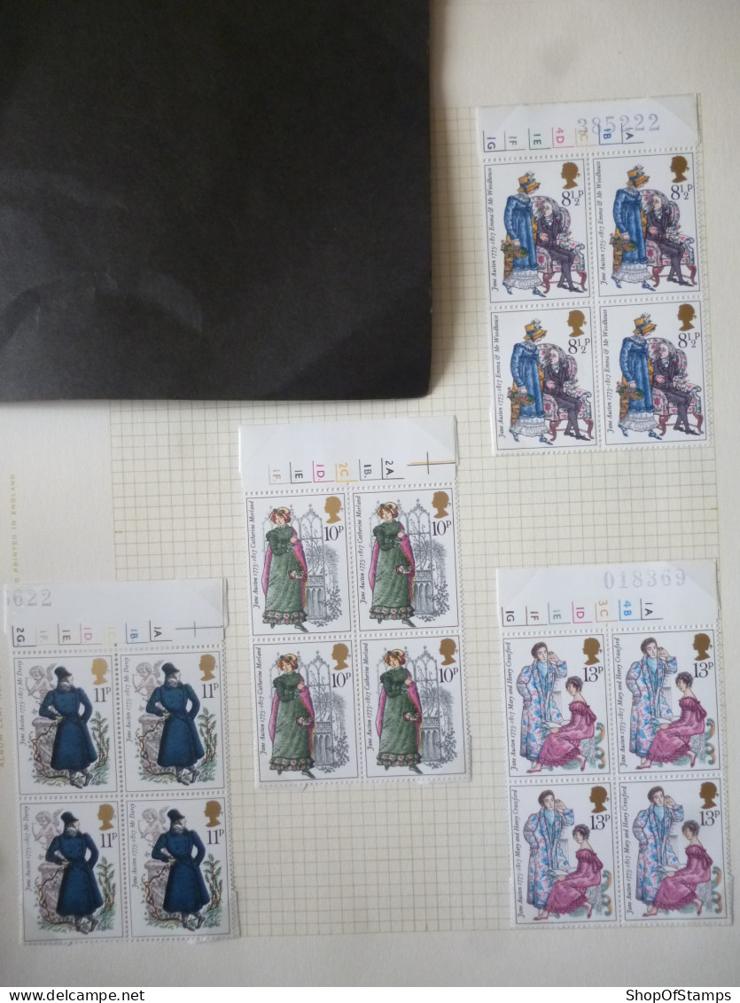 GREAT BRITAIN SG 989 JANE AUSTEN BIRTH BICENTENAY BL4 MARGIN - Sheets, Plate Blocks & Multiples