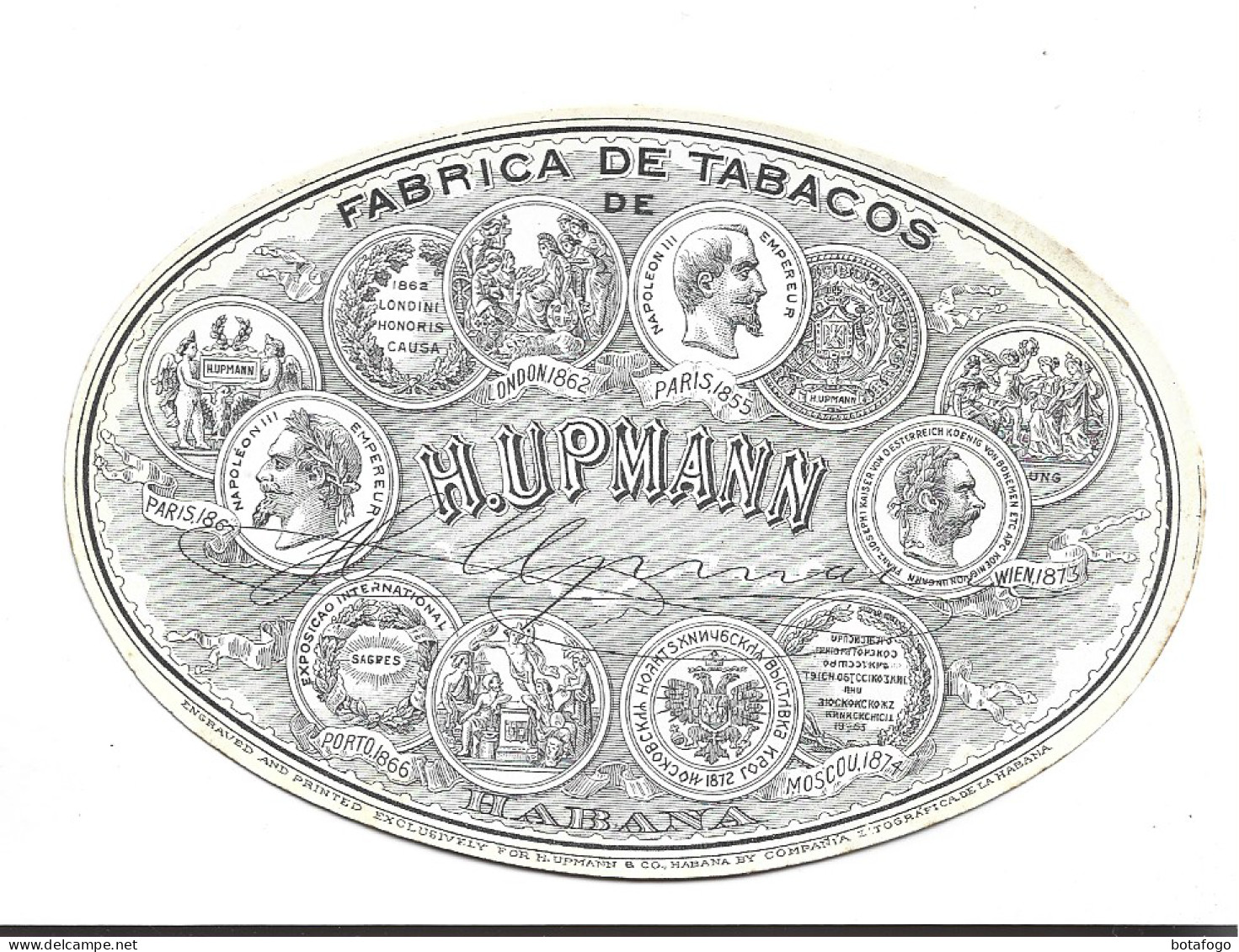 ETIQUETTE CIGARRE  FABRICA DE TABACOS  HUPMAN  HABANA - Labels