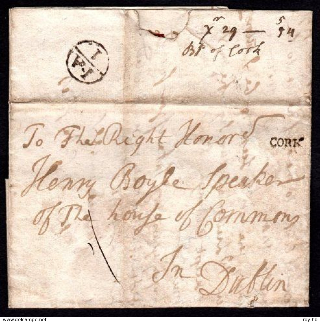 1754 EL From Jemmett Browne, Bishop Of Cork, With Superb Tiny CORK, To Henry Boyle, Speaker Of The House Of Commons - Vorphilatelie