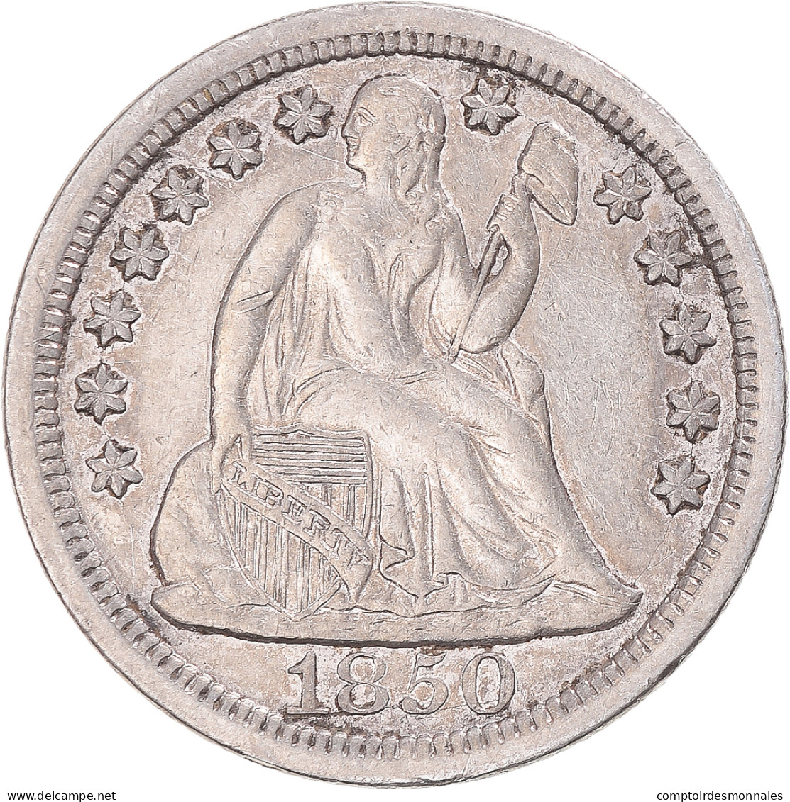 États-Unis, Dime, Seated Liberty Dime, 1850, U.S. Mint, Argent, TTB - Half Dimes