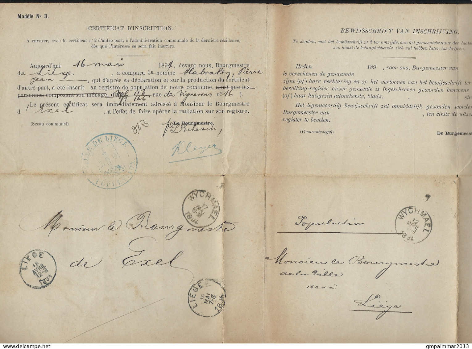 2 Documenten Mbt Bevolking Van WYCHMAEL ( LIMBOURG ) Resp. 1894 En 1899 ; Details En Staat Zie 4 Scans ! LOT 268 - Addr. Chang.