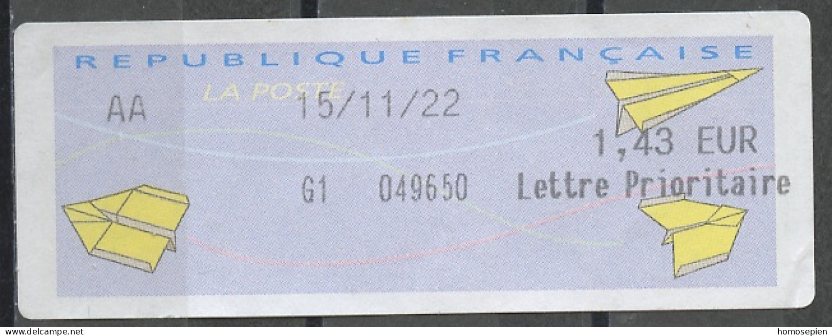 France - Frankreich Affranchissement 2000 Y&T N°AA1,43€ - Michel N°ATM(?) (o)  - Lettre Prioritaire - 2000 « Avions En Papier »