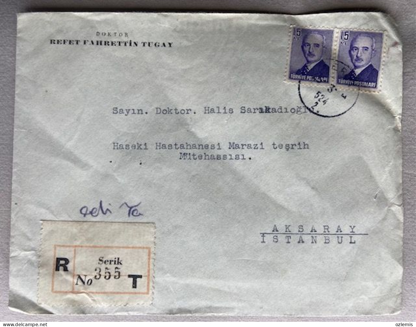 TURKEY,TURKEI,TURQUIE ,ANTALYA ,SERIK TO ISTANBUL ,1950 COVER - Lettres & Documents