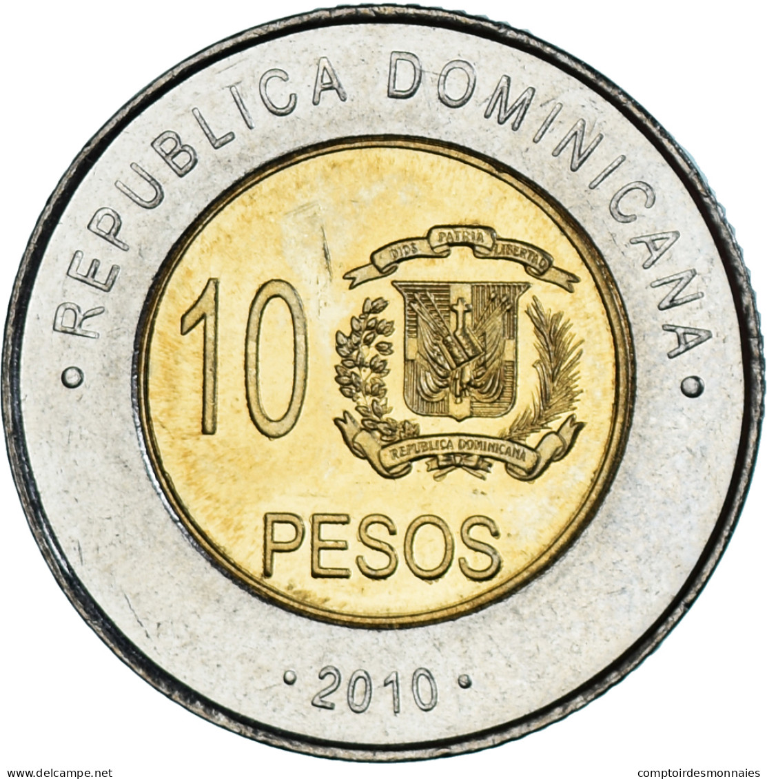 Monnaie, République Dominicaine, 10 Pesos, 2010, SPL, Bimétallique, KM:106 - Dominikanische Rep.