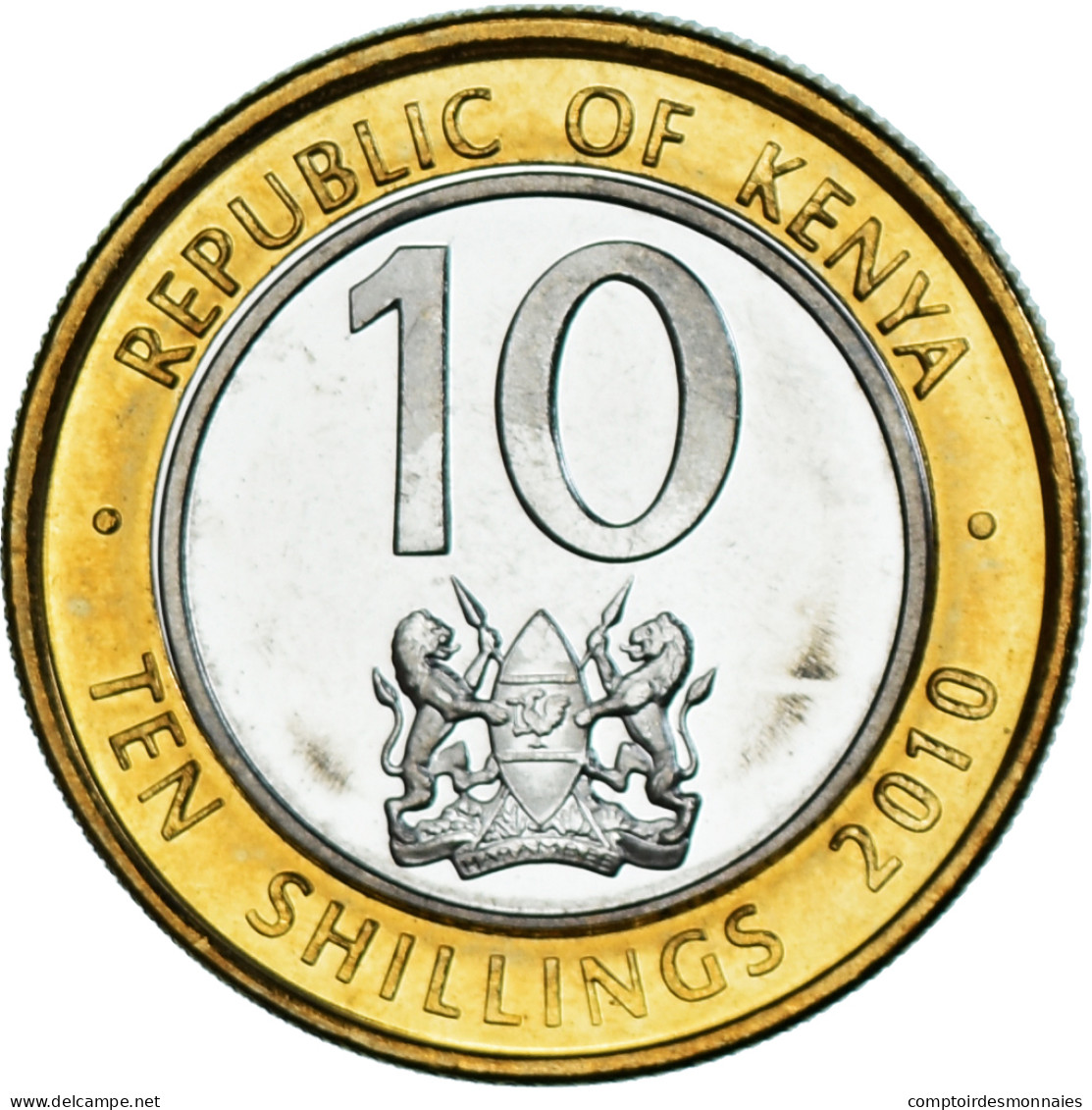 Monnaie, Kenya, 10 Shillings, 2010, SPL, Bimétallique, KM:35.2 - Kenya