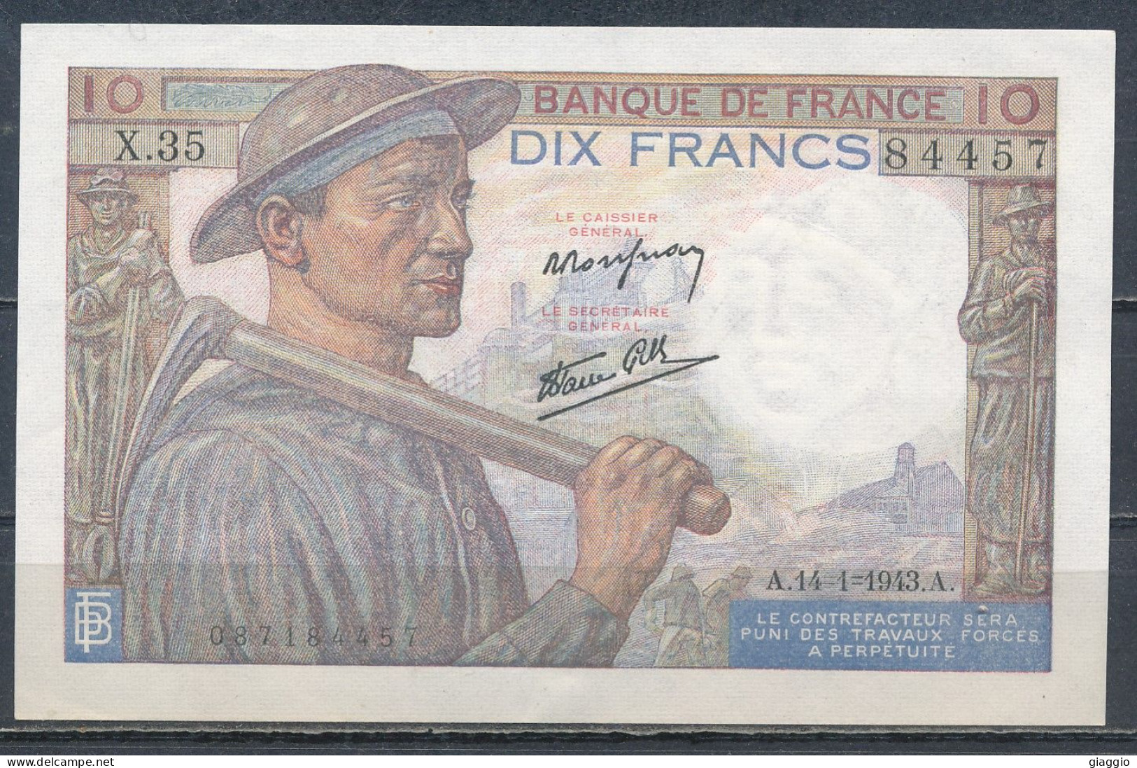 °°° FRANCE - 10 FRANCS 14/1/1943 °°° - 10 F 1941-1949 ''Mineur''