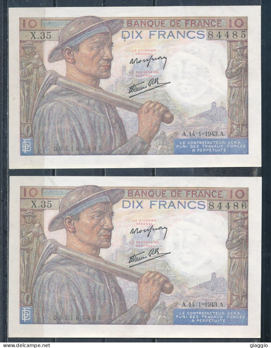 °°° FRANCE - 10 FRANCS  14/1/1943 CONSECUTIVE °°° - 10 F 1941-1949 ''Mineur''