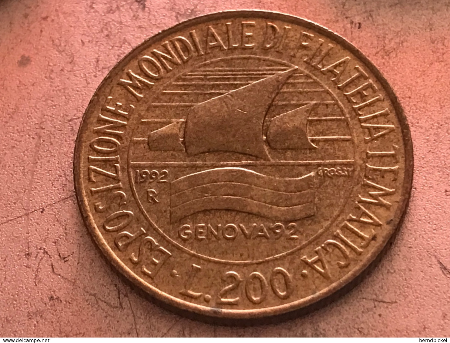 Münze Münzen Umlaufmünze Gedenkmünze Italien 200 Lire 1992 Briefmarkenausstellung Genua - Conmemorativas