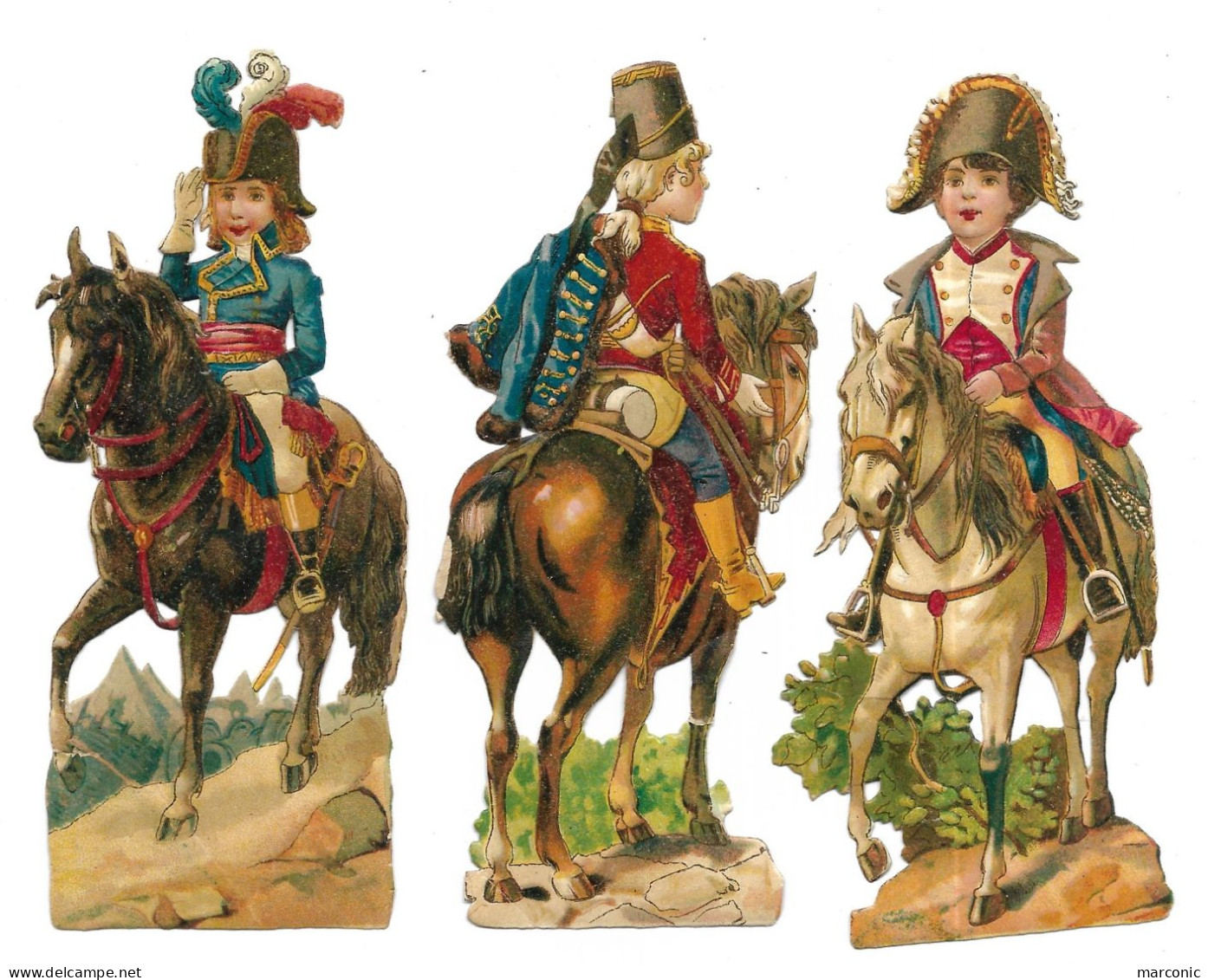 Lot 3 Découpis MILITARIA - 3 Enfants Soldats Montés Sur Cheval - Enfants