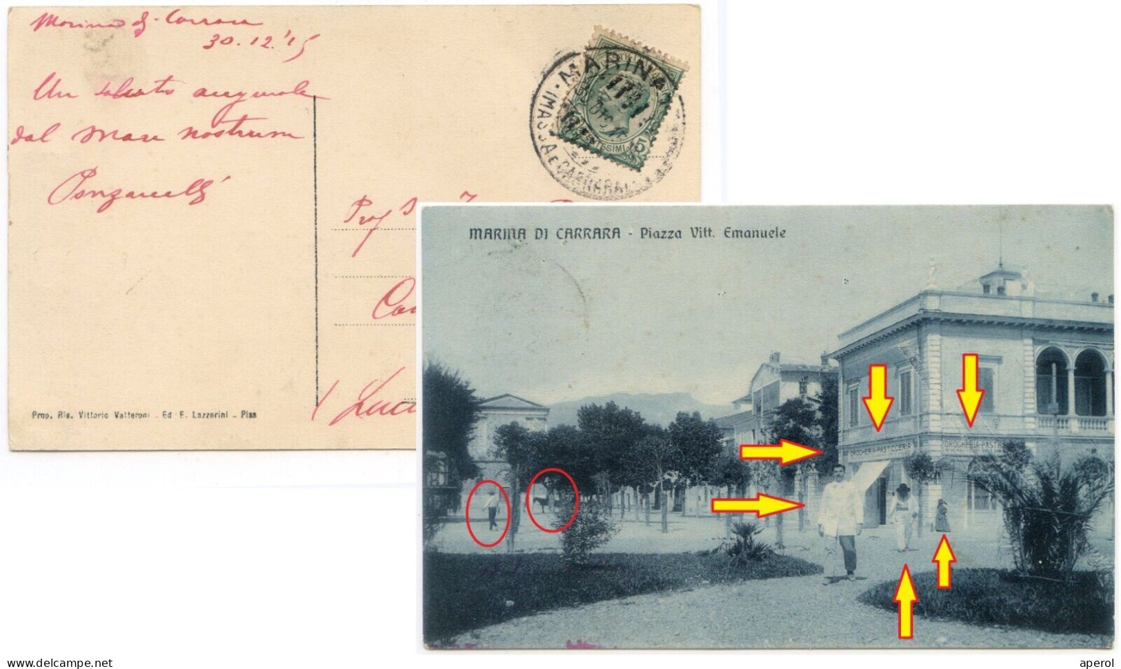 1915 - MARINA Di CARRARA Piazza V. Emanuele DROGHERIA PASTICCERIA FARMACIA Massa - Carrara