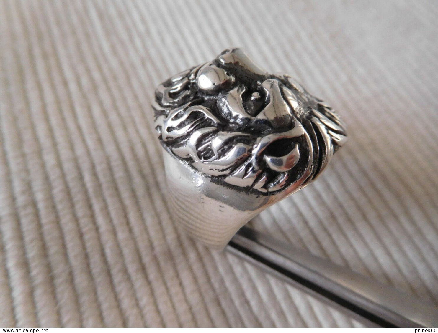 Bague homme en argent massif 925 taille 61 fauve lion felin gothique biker B17