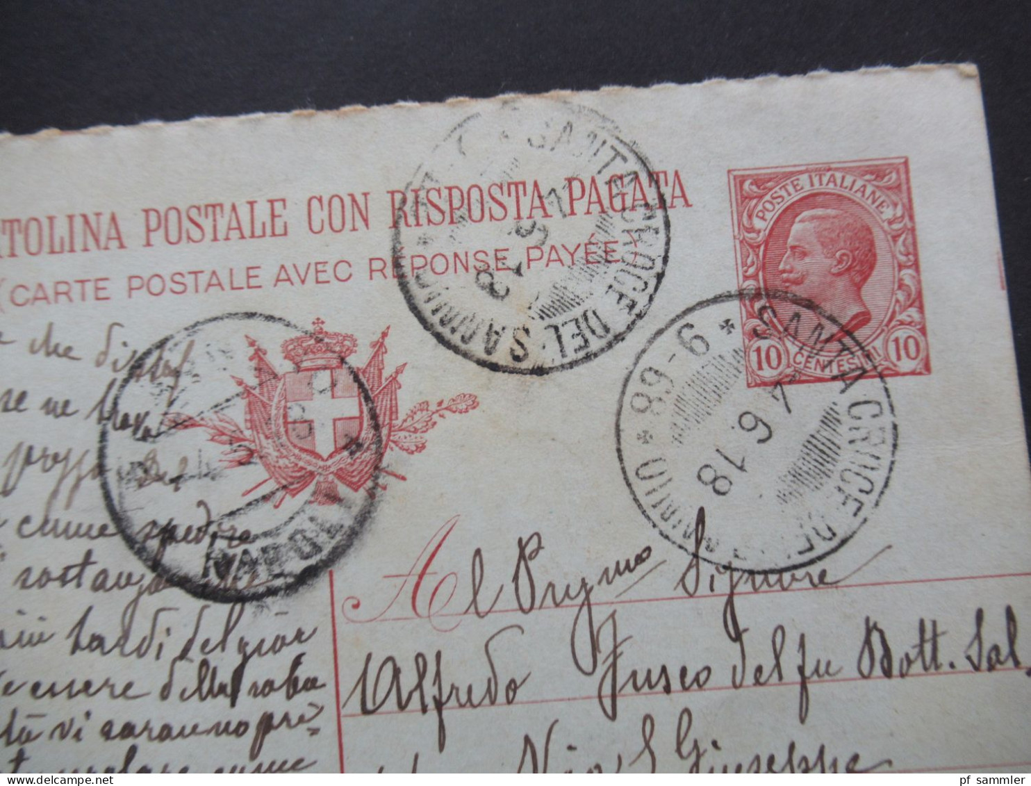 Italien 1918 Ganzsache Carte Postale Avec Response Payee / Fragekarte 2x Stempel Santa Croce Del Sannio - Stamped Stationery