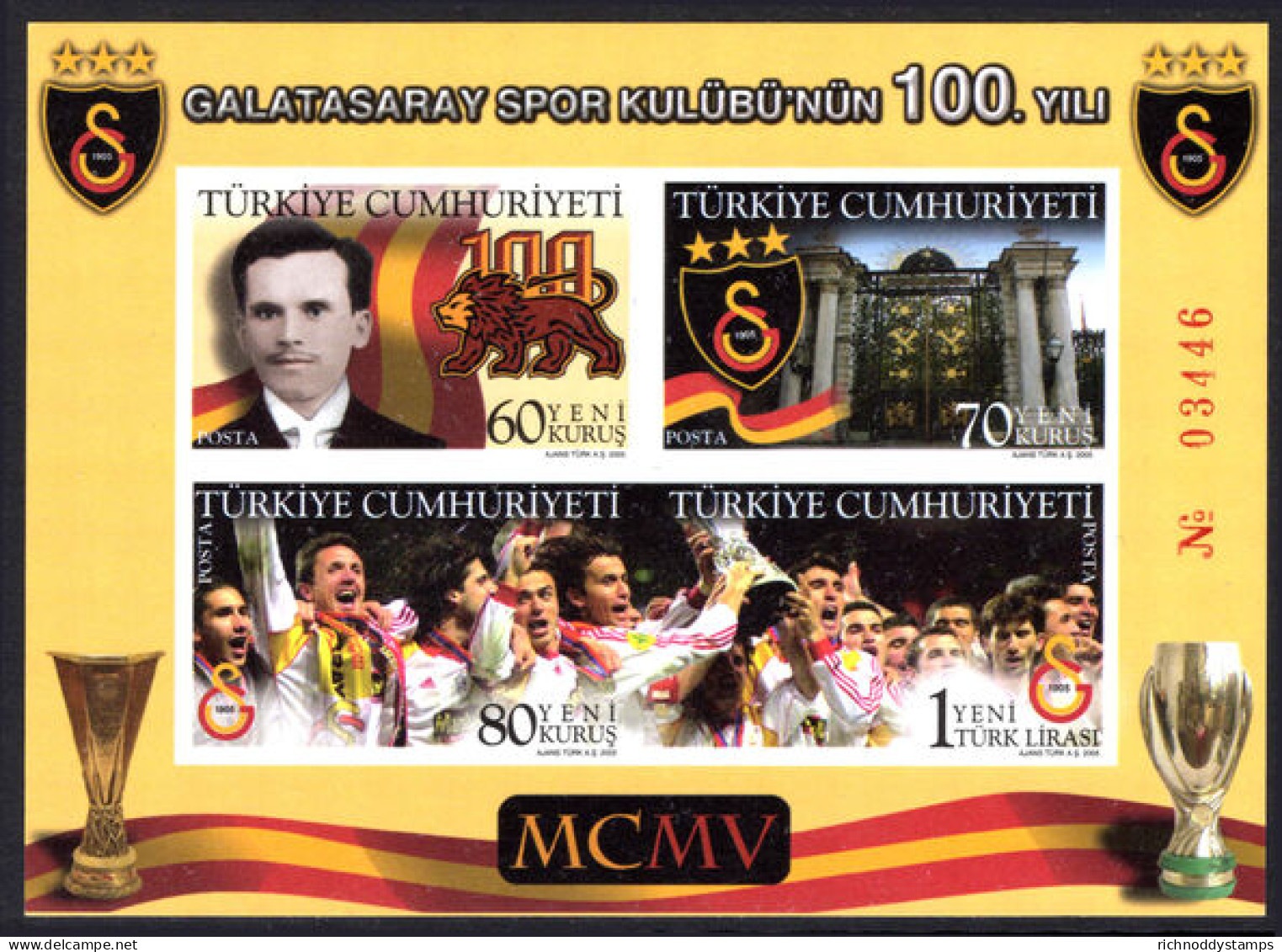 Turkey 2005 Galatasary Sports Club Imperf Souvenir Sheet Unmounted Mint. - Ungebraucht