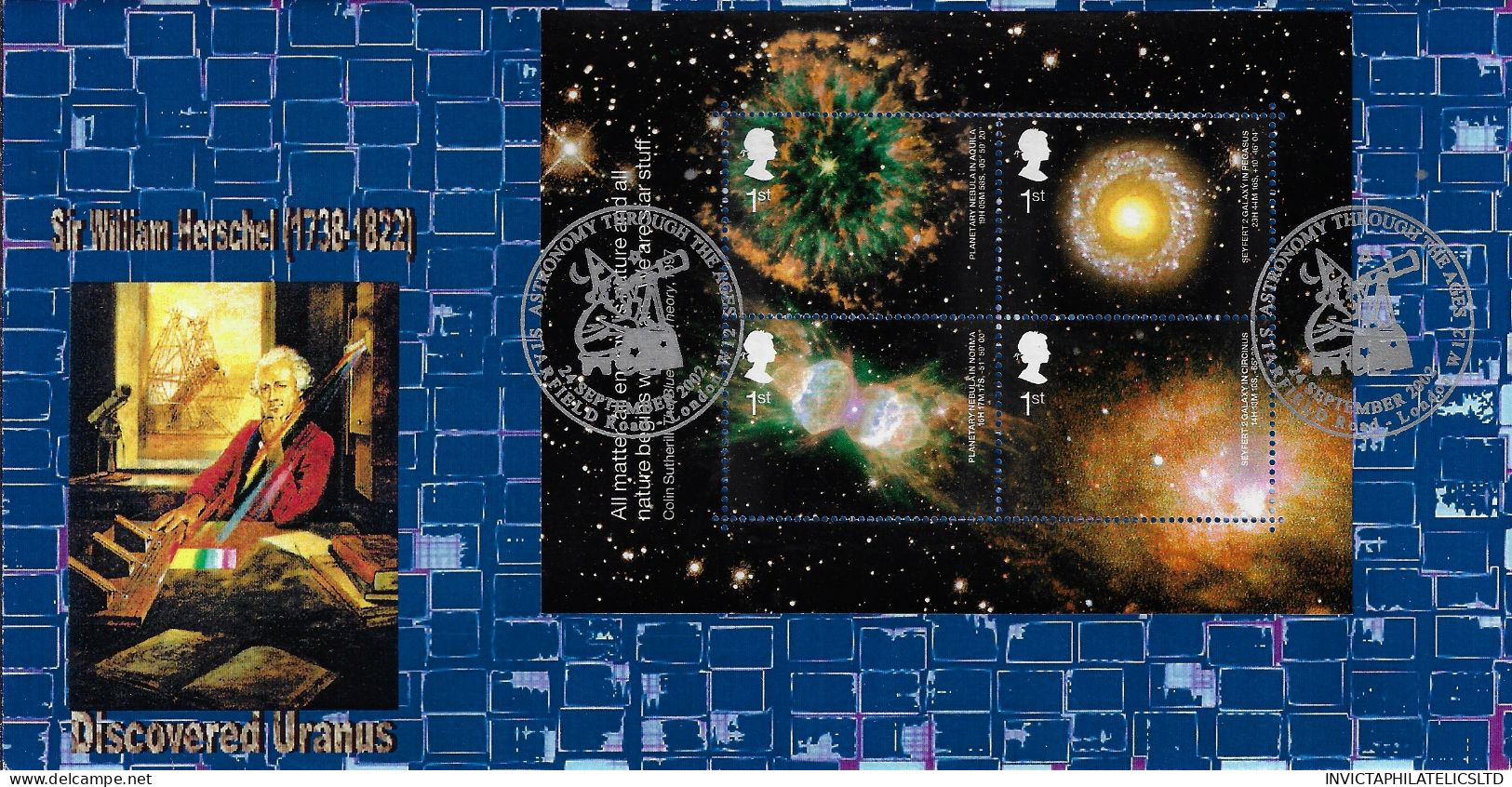 GB 2002 ASTRONOMY MINI SHEET, MIKE KINGSLAND OFFICIAL FDC, 65 PRODUCED - 2001-2010. Decimale Uitgaven