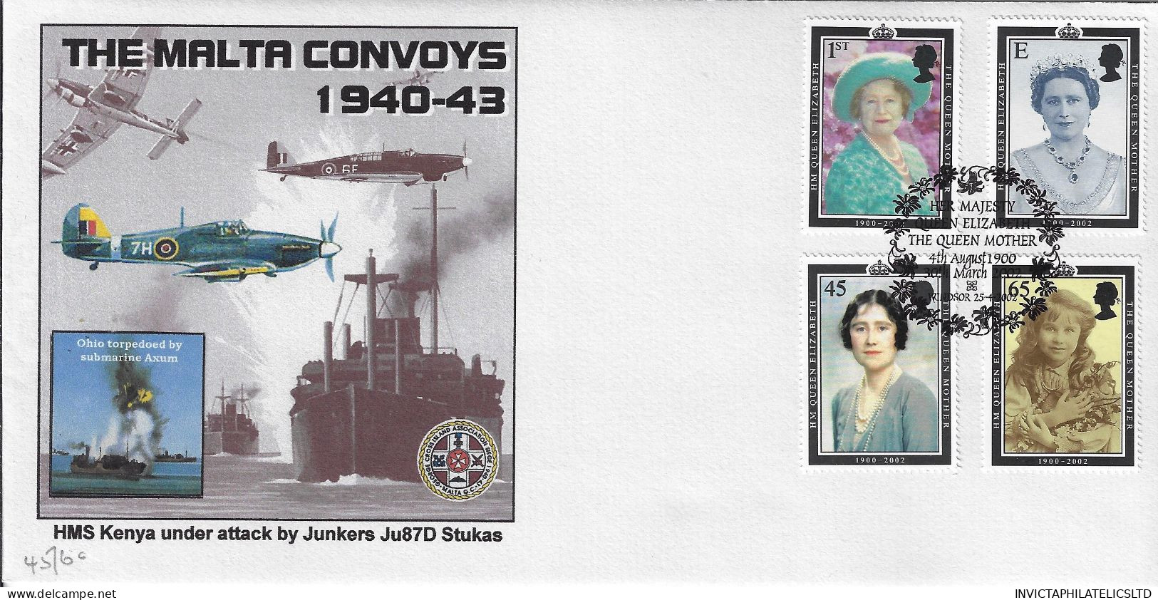 GB 2002 QUEEN MOTHER, CAMBIDGE OFFICIAL FDC, MALTA CONVOYS DESIGN, 60 EXIST - 2001-2010. Decimale Uitgaven