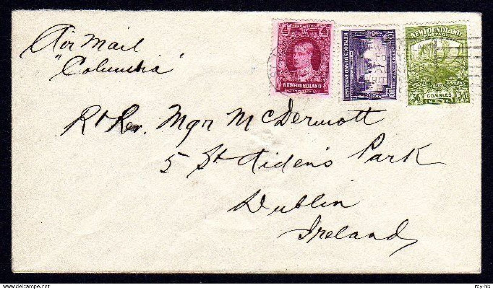 1930 (Oct. 9) Cover From St. Johns, Newfoundland Per Transatlantic Airmail "Columbia" Addressed To Dublin - Luftpost