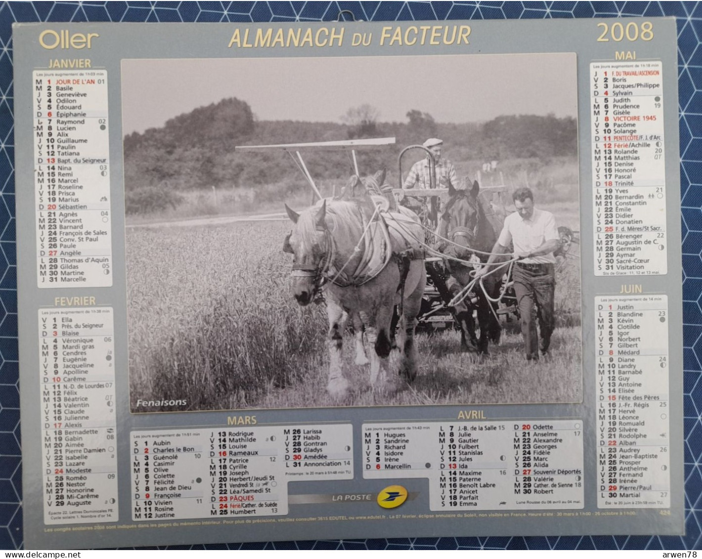 Calendrier Des Postes Almanach Du Facteur 2008 METIERS DE LA CAMPAGNE TRANSHUMANCE FENAISONS  CHARENTE MARITIME - Grossformat : ...-1900