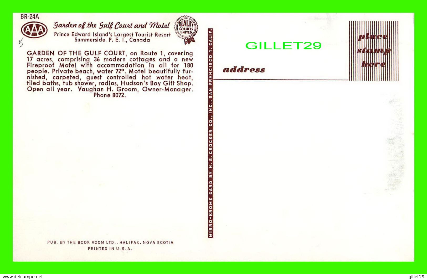 SUMMERSIDE, P.E.I. - GARDEN OF THE GULF COURT AND MOTEL - PUB. BY THE BOOK ROOM LTD - - Altri & Non Classificati
