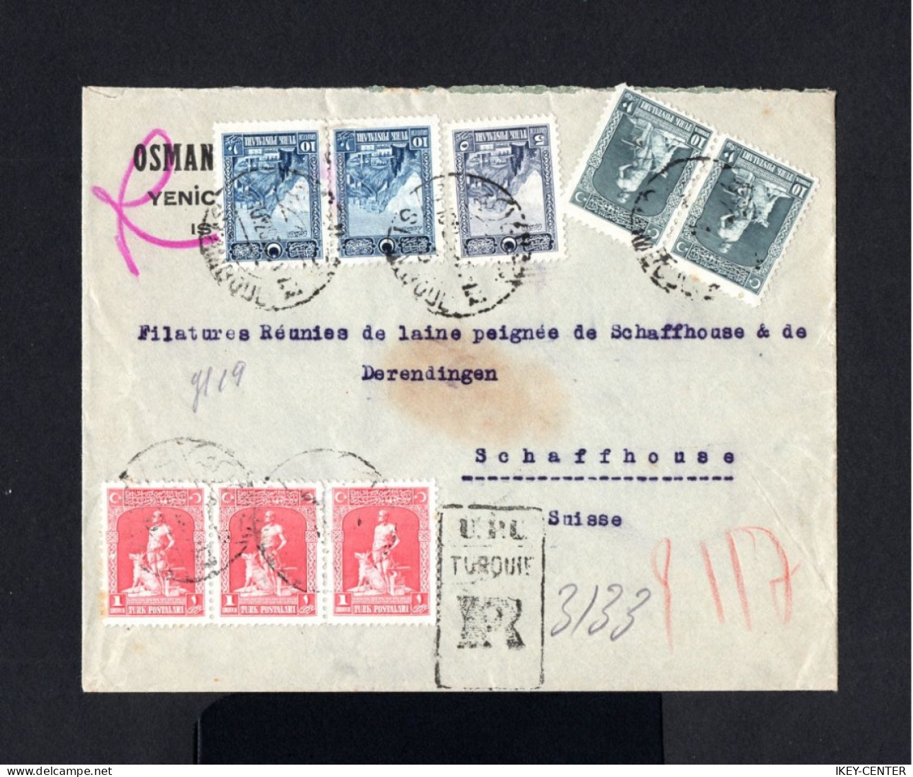 K293-TURKEY-REGISTERED OTTOMAN BANK COVER ISTANBOUL To SCHAFFHOUSE (switzerland).1929.Enveloppe Recommande TURQUIE - Cartas & Documentos