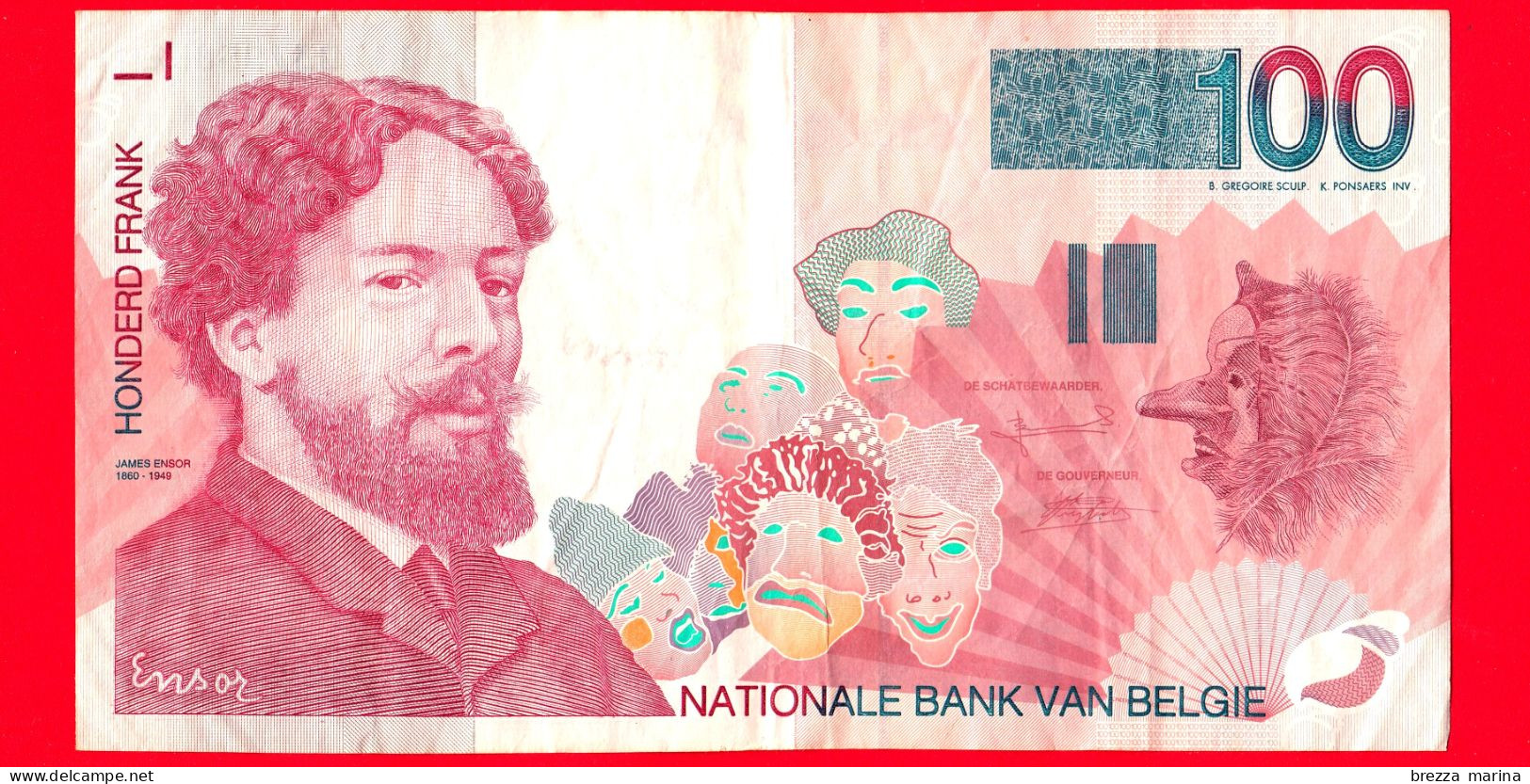 BELGIO - Usato - Banconota - 1995 - Banque Nationale De Belgique - James Ensor -Teatro- Maschere - 100 Francs - 100 Francs