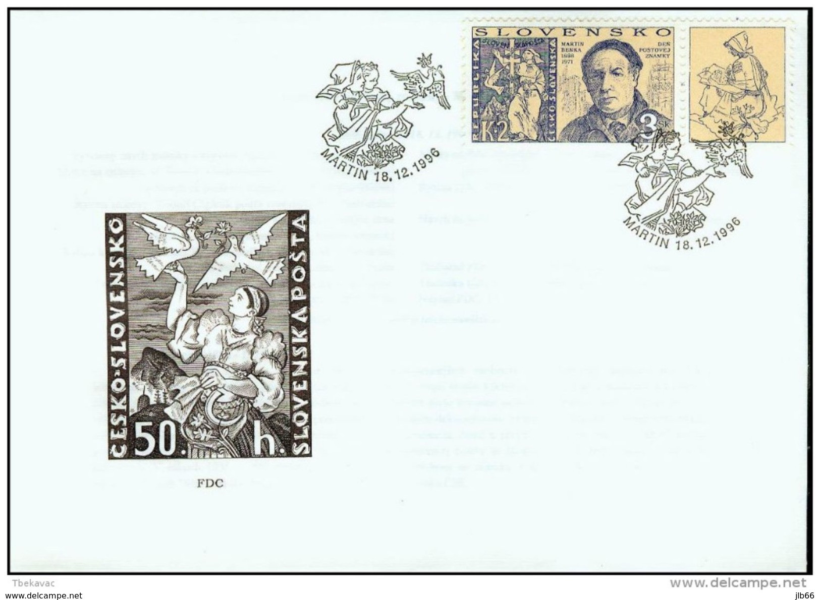 FDC 110 SLOVAQUIE 1996 Mi 2670Yv 228 Journée Du Timbre Graveur Martin BENKA - FDC