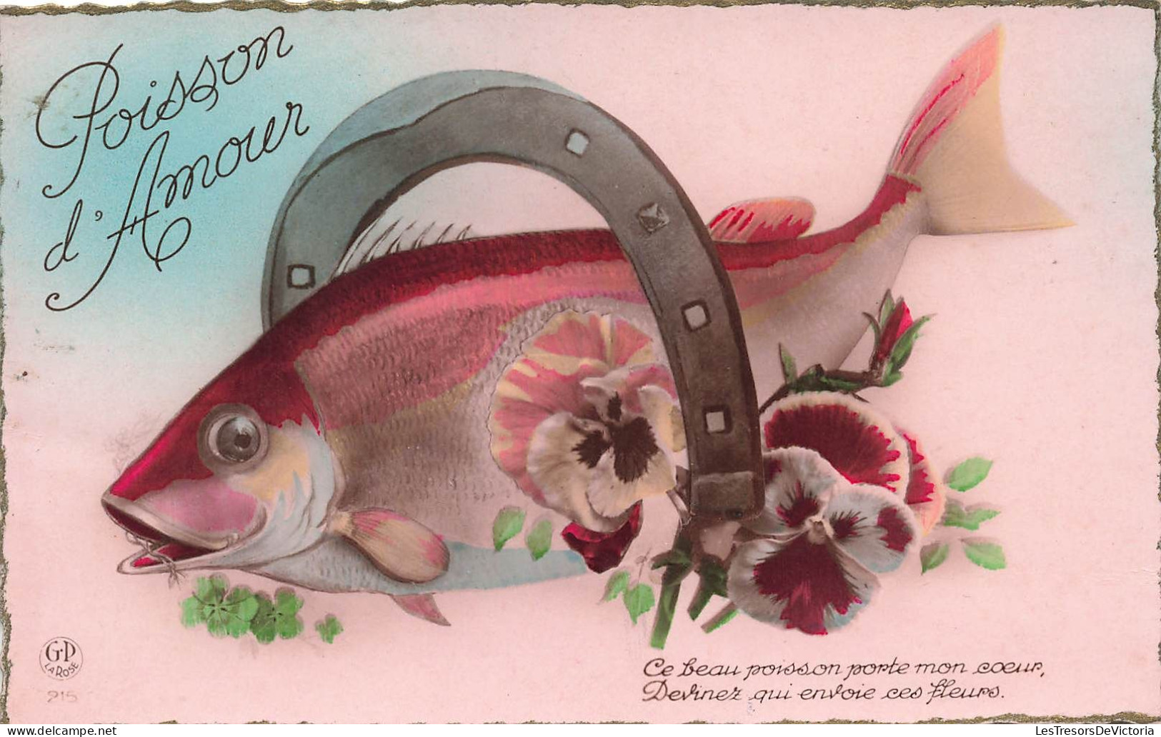 CPA - Poisson D'Amour - Fleur - Fer à Cheval - Poisson - 1913 - Editeur GD La Rose - Carte Postale Ancienne - Fische Und Schaltiere
