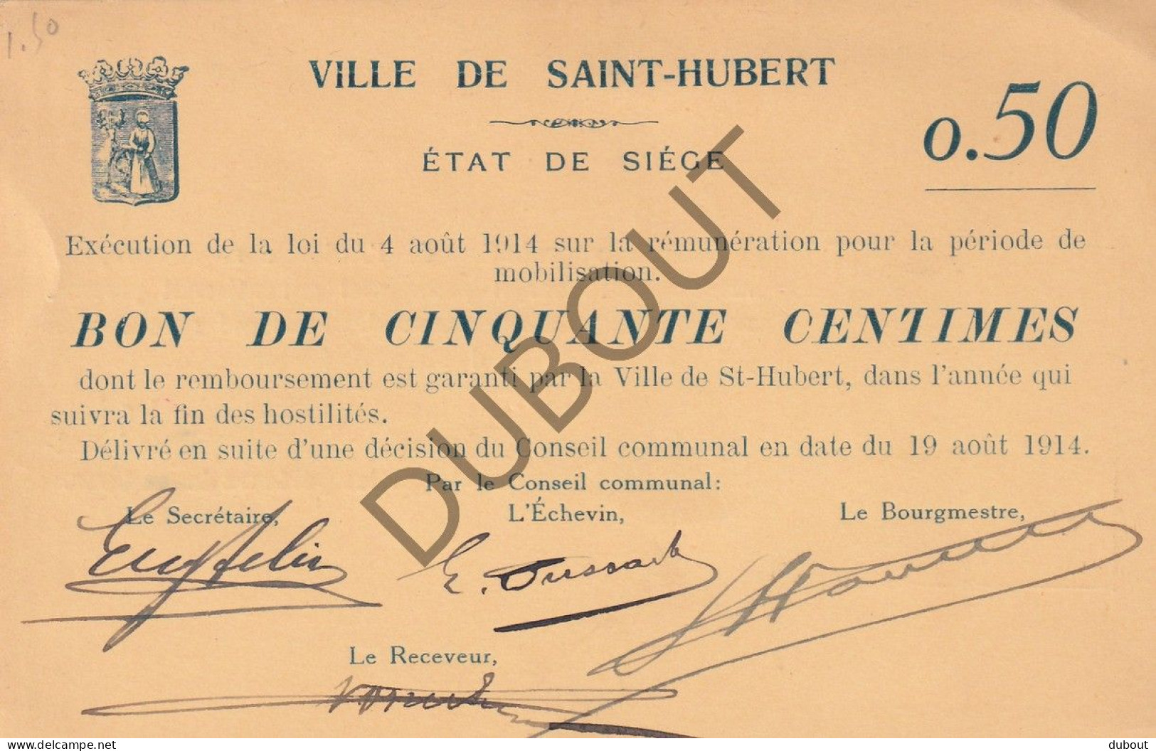 Saint-Hubert, Luxemburg - Noodgeld/Argent De Nécessité - WOI (C4367) - Autres & Non Classés