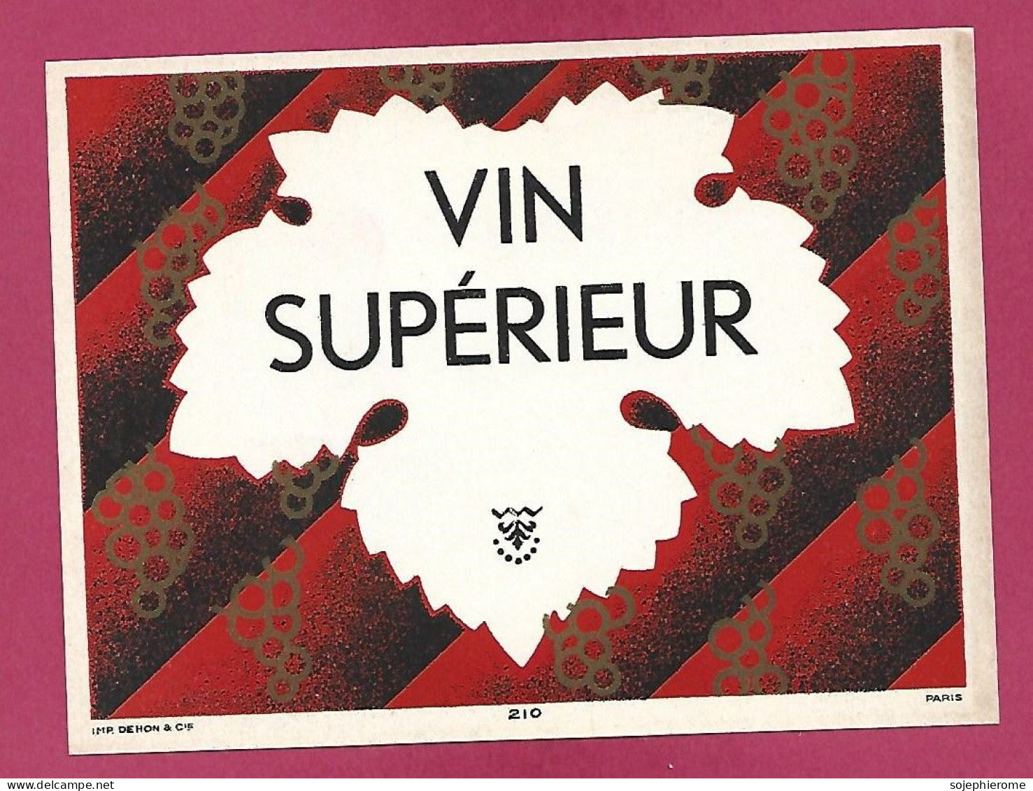 étiquette Vin Supérieur Feuille De Vigne - Autres & Non Classés