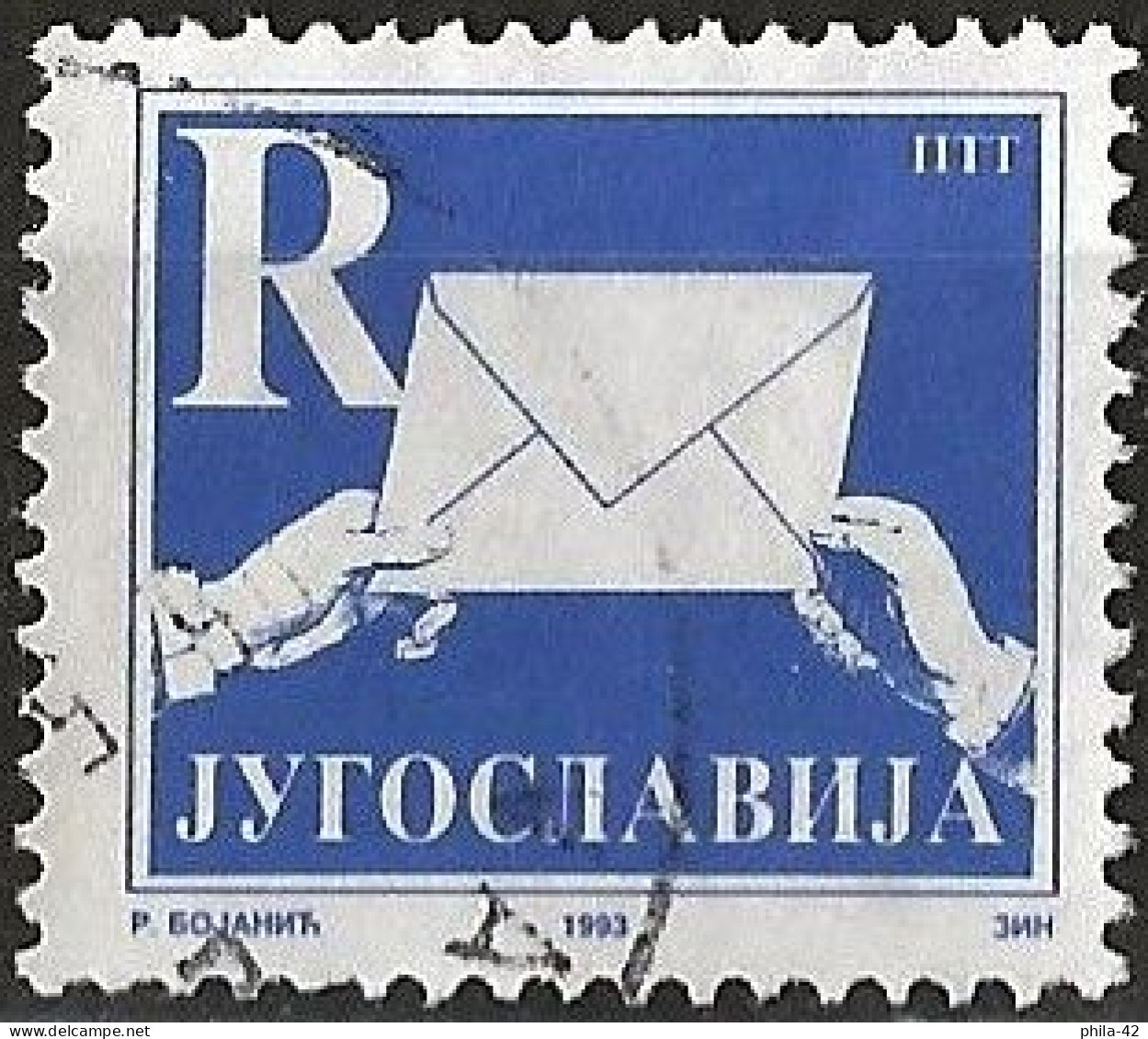 Yugoslavia 1993 - Mi 2607 IA - YT 2477A ( Hands With Letter, Letter "R" ) Perf. 13¼ - Used Stamps