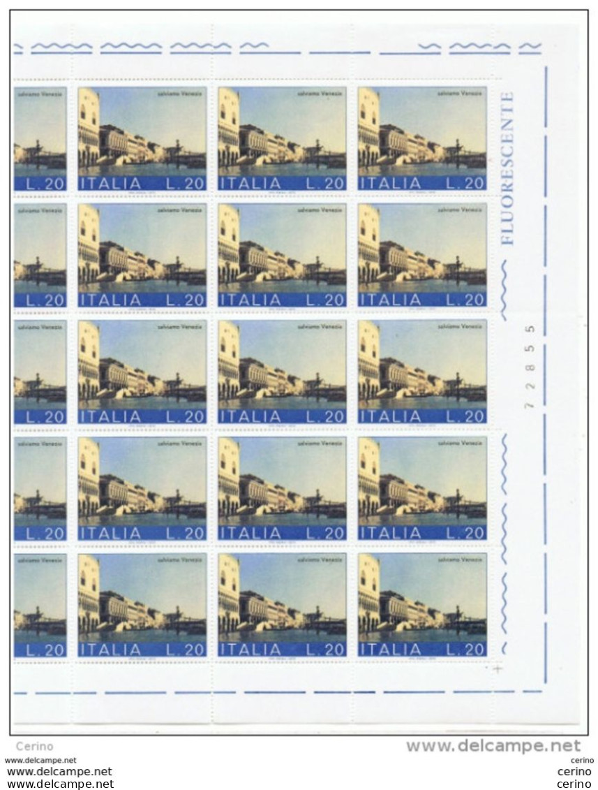 REPUBBLICA:  1973  SALVIAMO  VENEZIA  -  £. 20  POLICROMO  FGL.  25  N. -  SASS. 1200 - Full Sheets