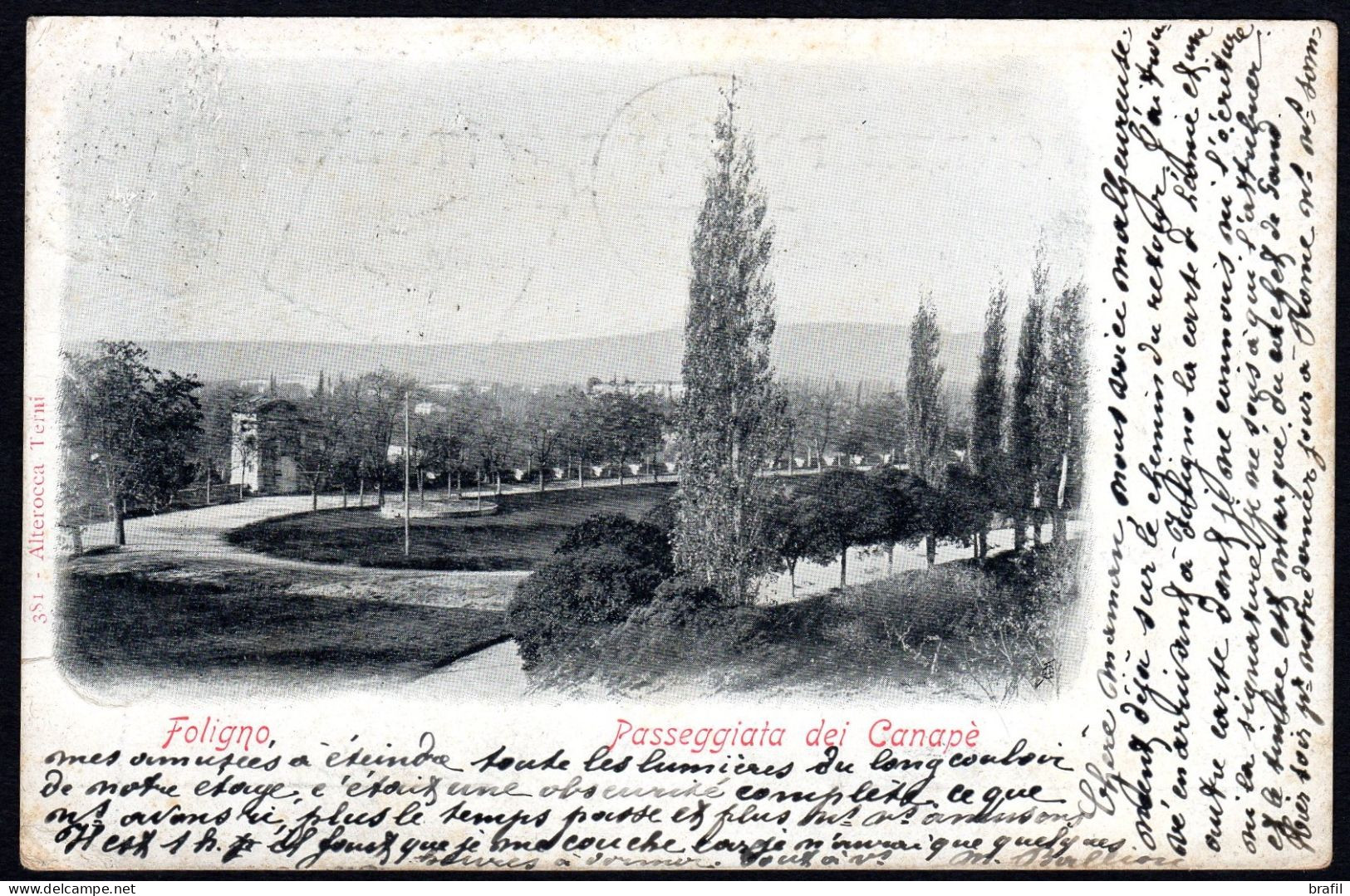 1902 Foligno - La Passeggiata Dei Canapè, Spedita In Belgio - Foligno