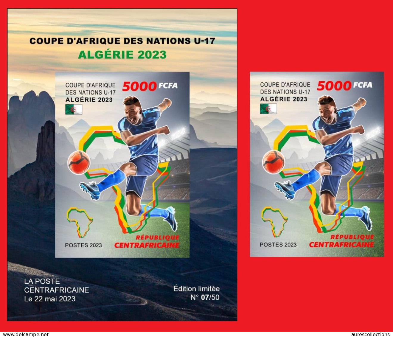 CENTRAL AFRICAN 2023 - PACK IMPERF SHEET & STAMP - FOOTBALL AFRICA CUP OF NATIONS ALGERIA ALGERIE COUPE D' AFRIQUE - MNH - Coupe D'Afrique Des Nations