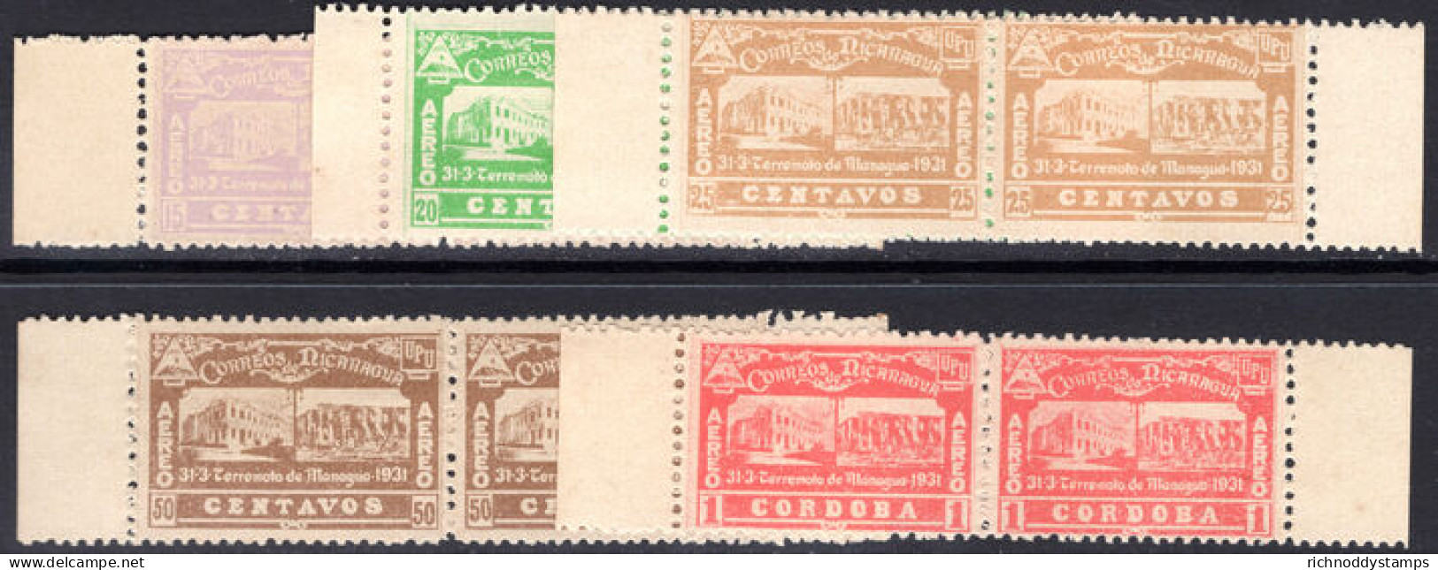 Nicaragua 1932 GPO Reconstruction Fund Air Set In Marginal Pairs Lightly Mounted Mint. - Nicaragua
