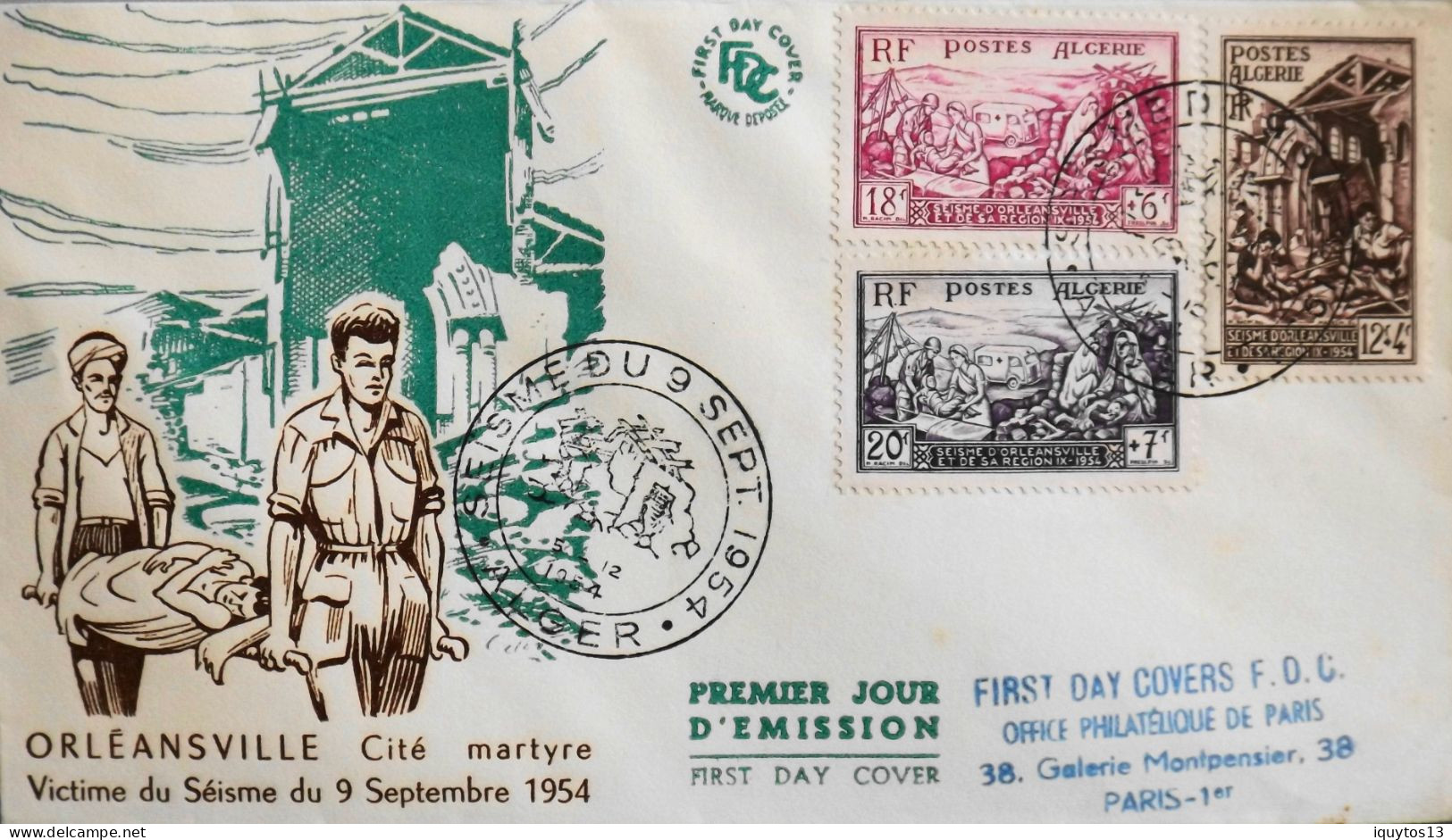 FR. ENV. 1er Jour Algérie - Orléansville Séisme Du 9 Septembre 1954 - Oblitération Alger 5.12.1954 - TBE - FDC