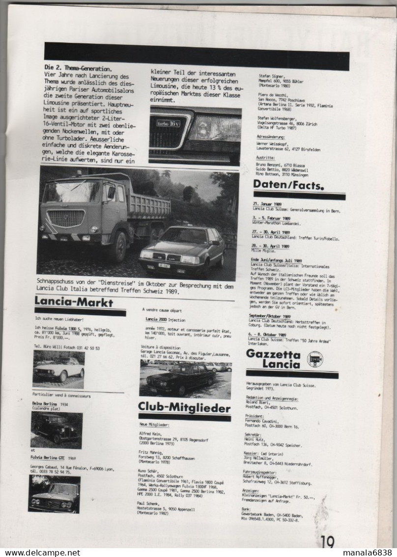Gazzetta Lancia Magazin Des Lancia Club Schweiz 1988 - Automobili & Trasporti